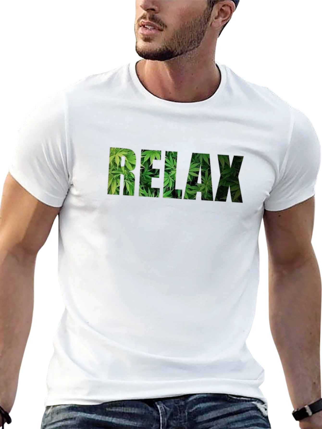Relax Cannabis Leaf Print Black T-Shirt