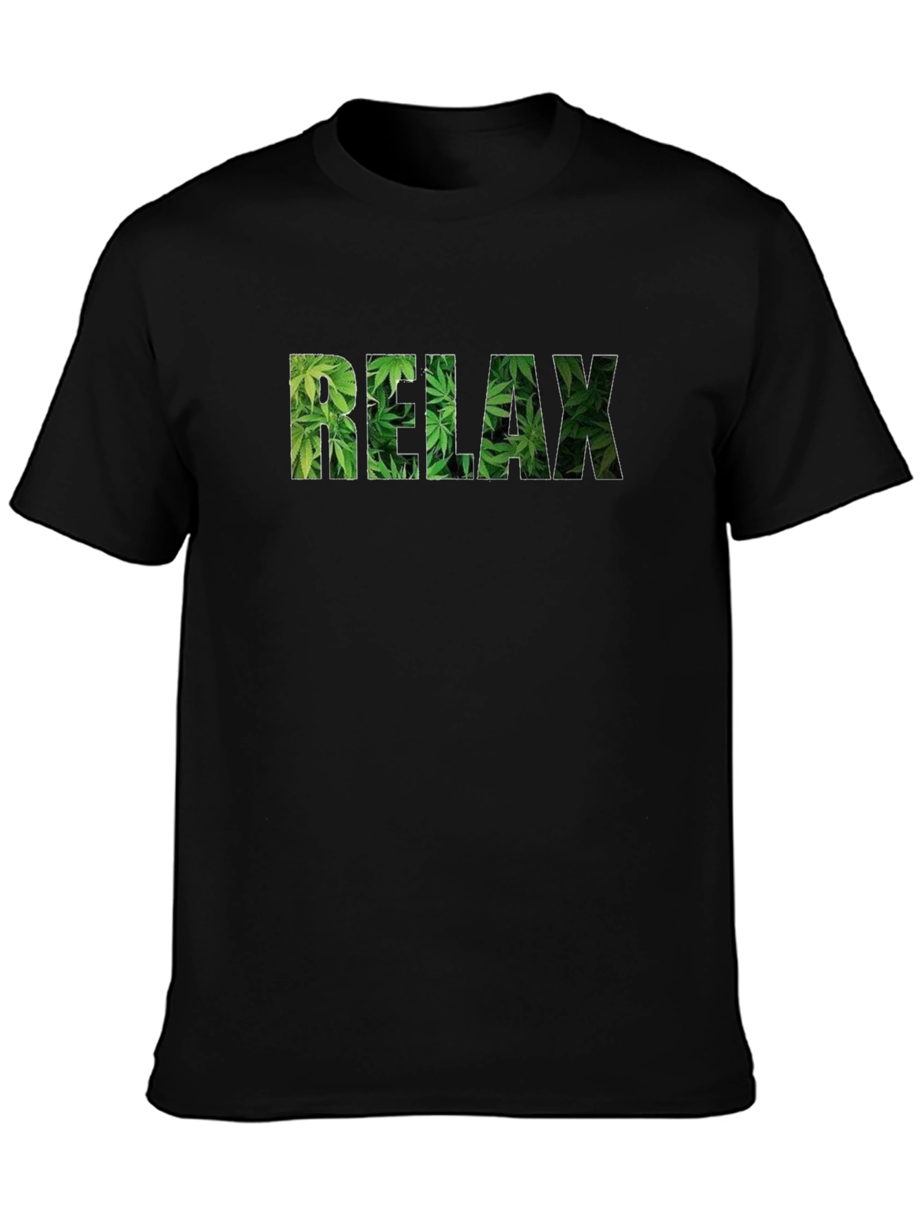 Relax Cannabis Leaf Print Black T-Shirt