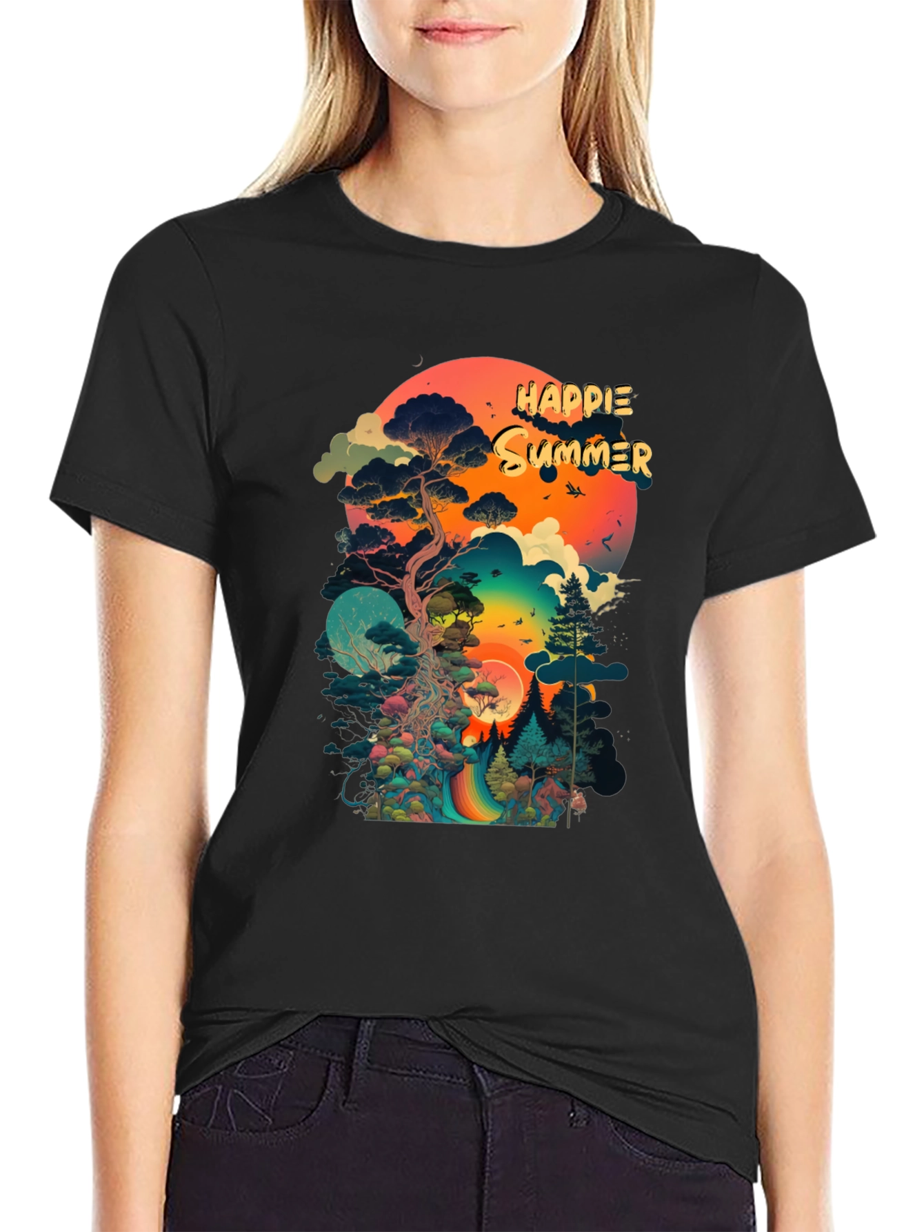Happie Summer Black Graphic Tee
