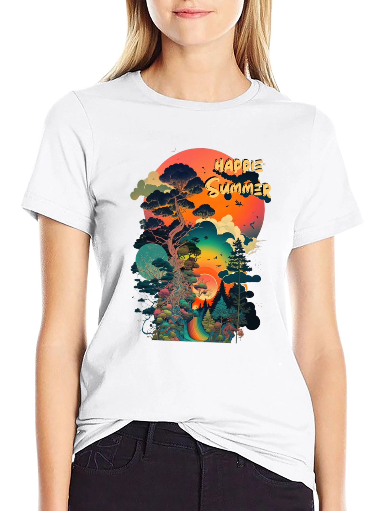 Happie Summer Black Graphic Tee