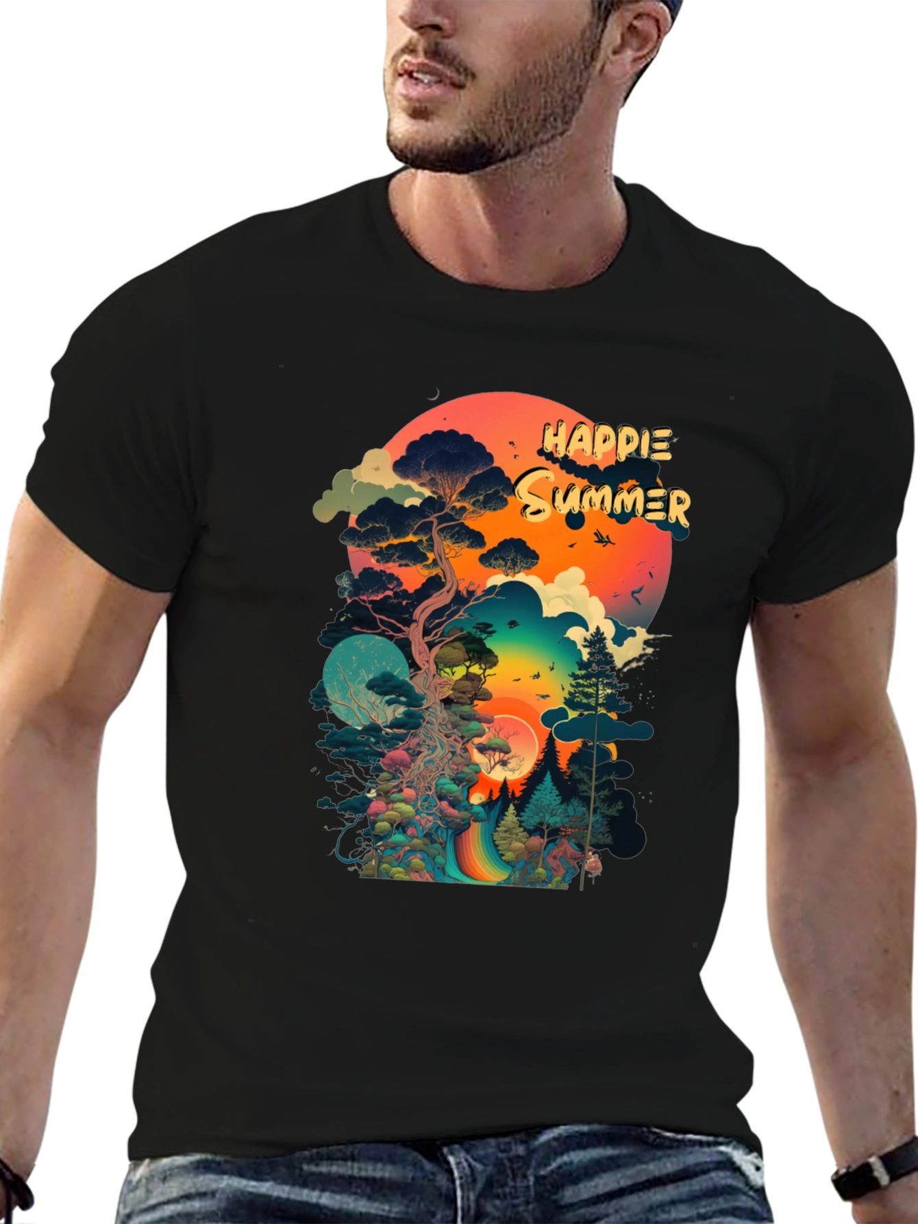 Happie Summer Black Graphic Tee