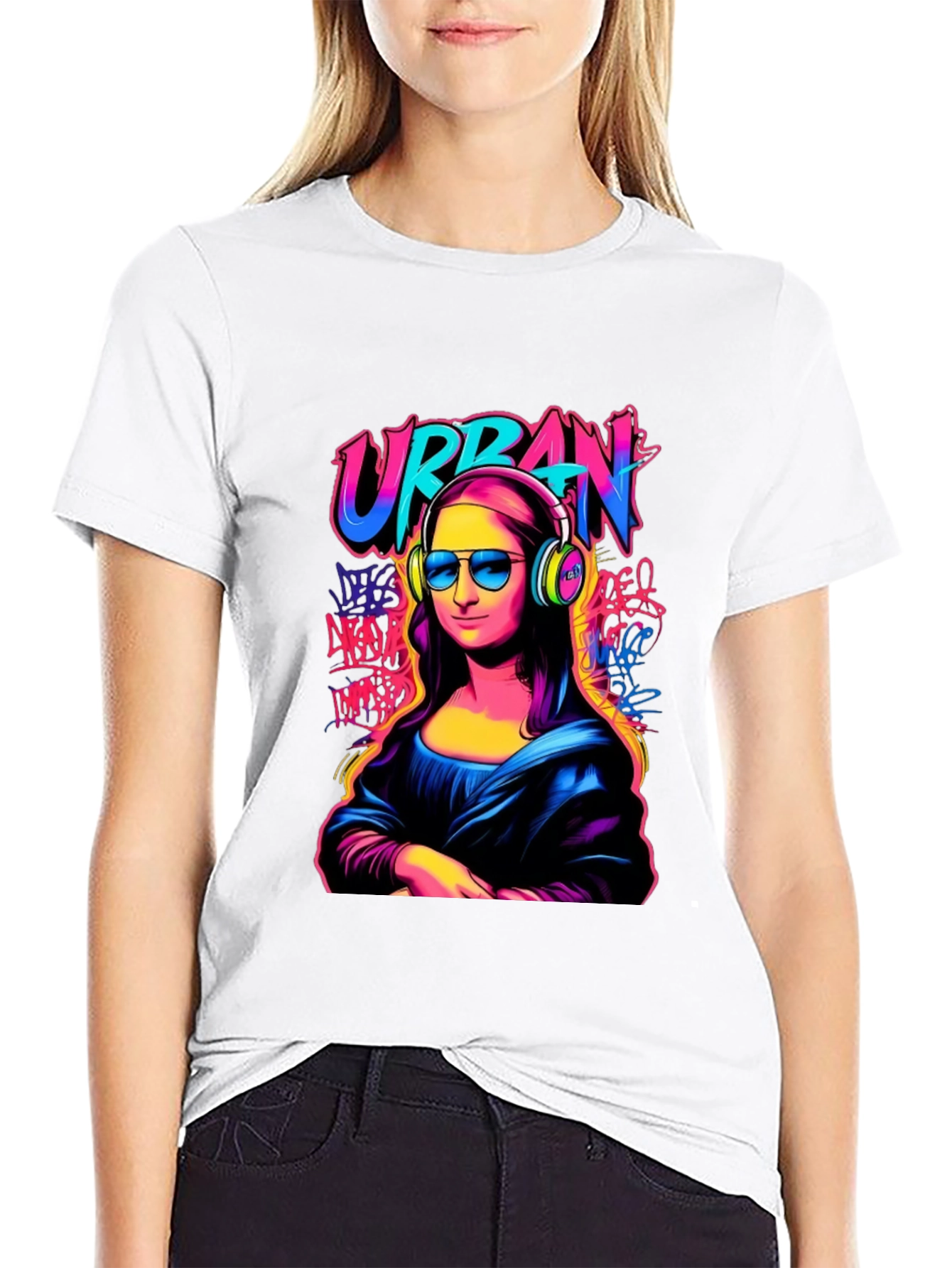 Urban Mona Lisa Graphic T-Shirt - Black