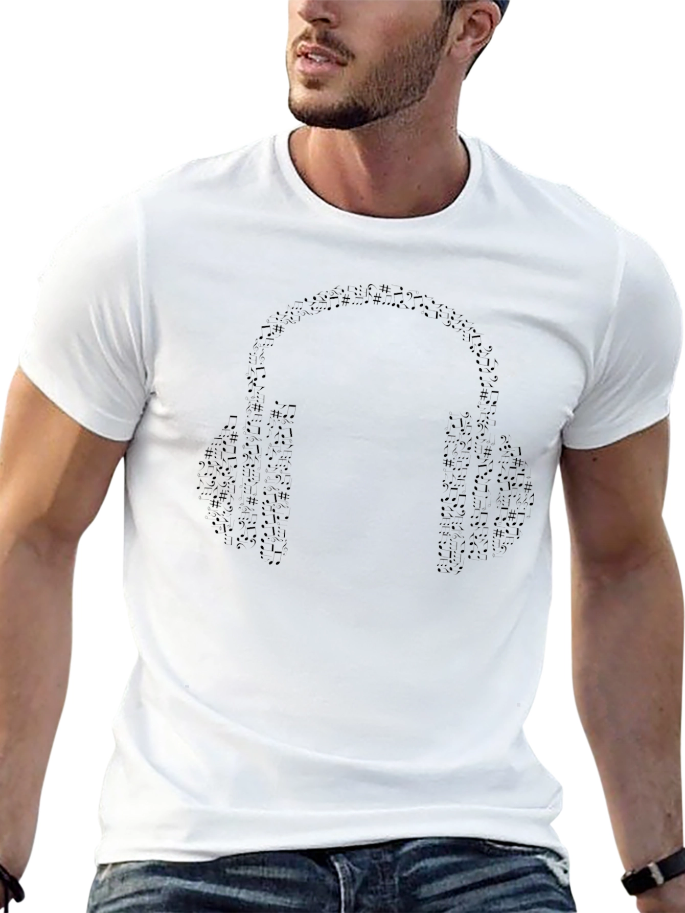 Musical Headphones Graphic T-Shirt - Black