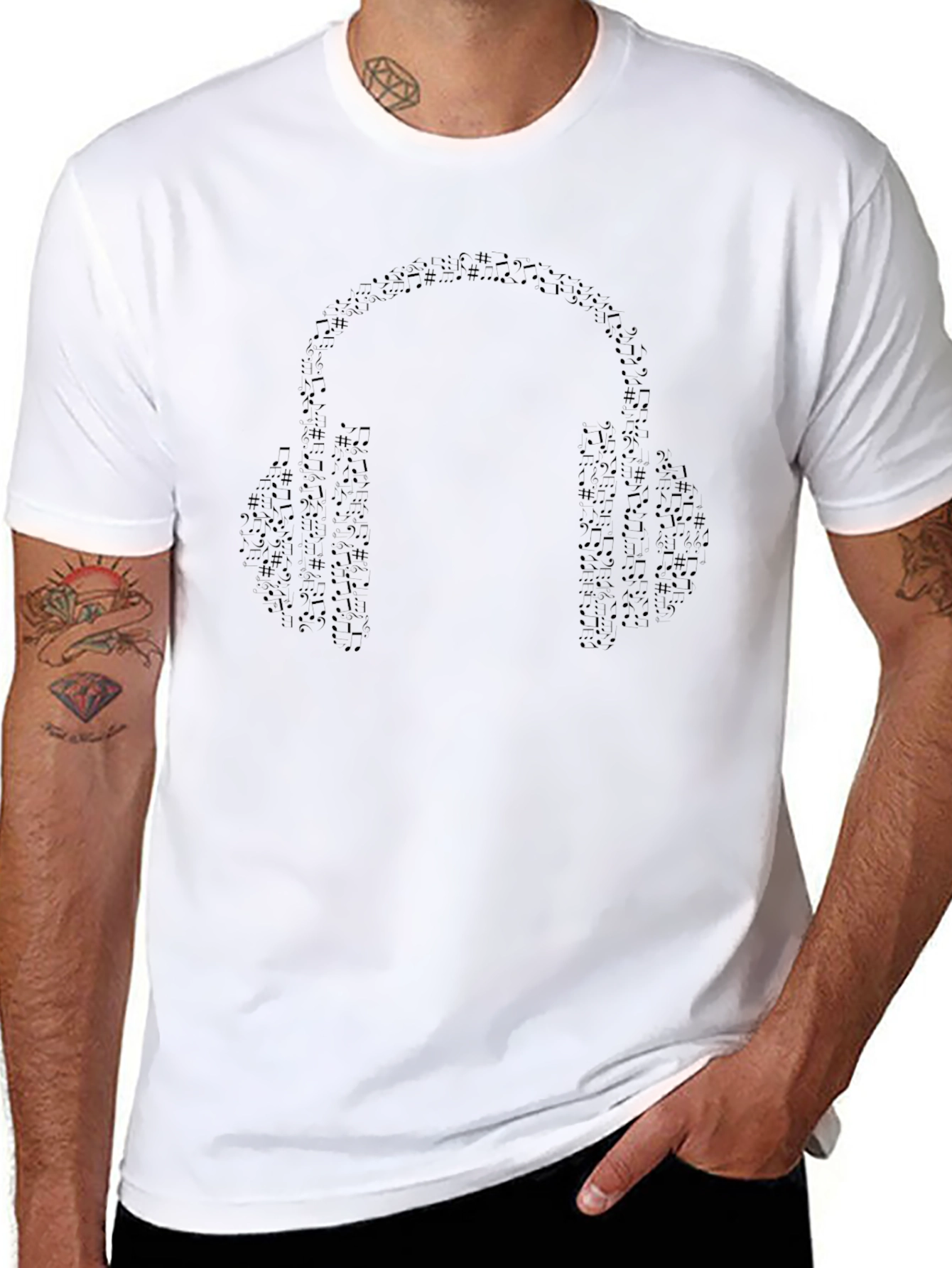 Musical Headphones Graphic T-Shirt - Black