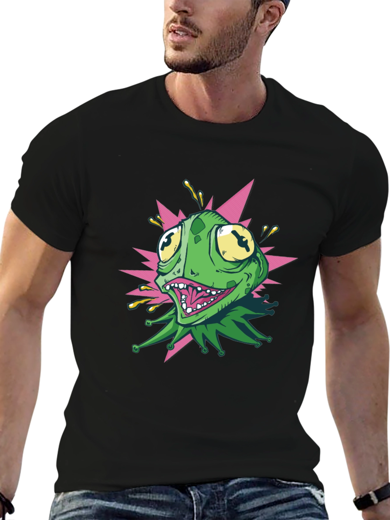Kermit Style Graphic Tee - Black Cotton T-Shirt