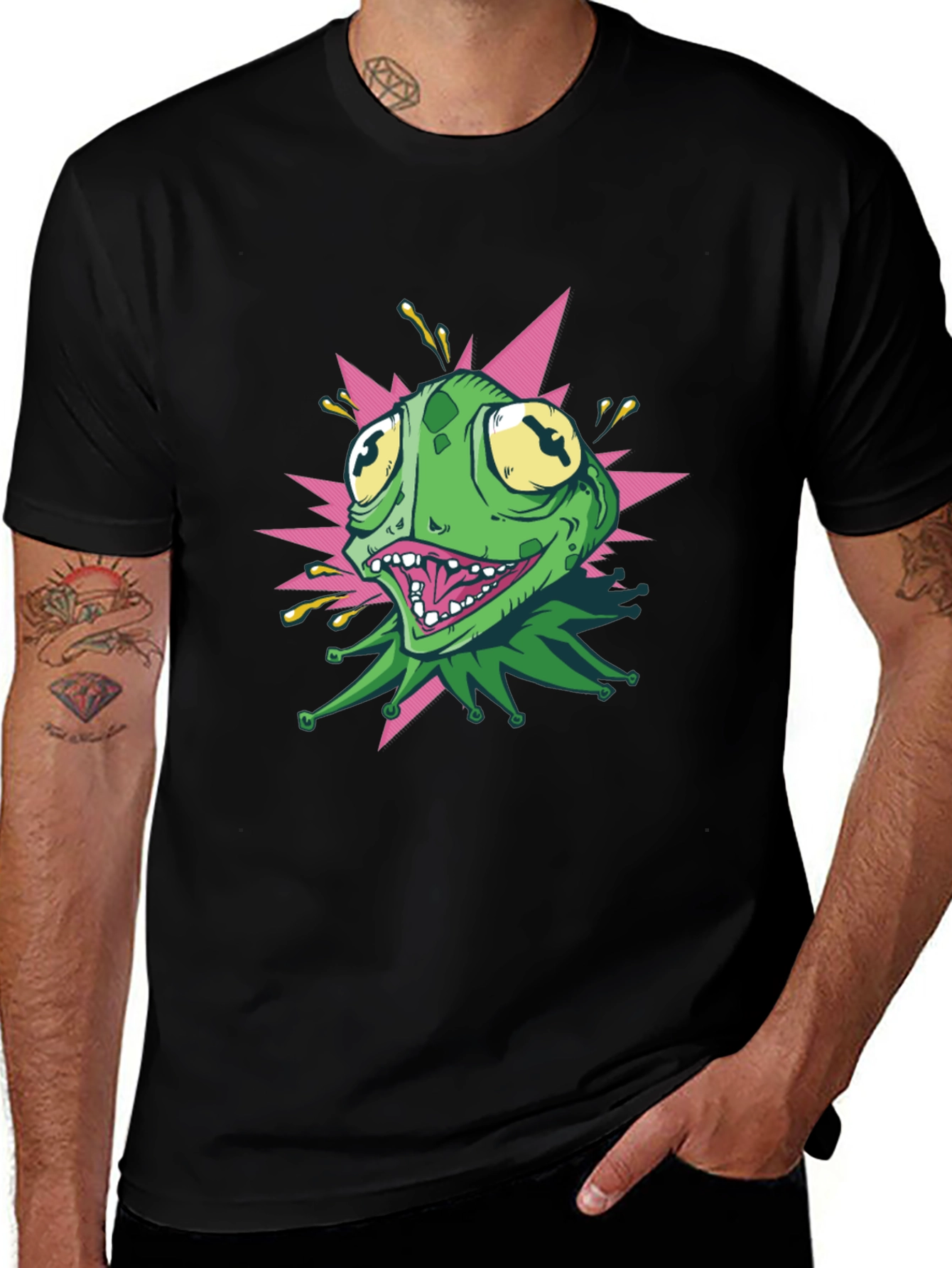 Kermit Style Graphic Tee - Black Cotton T-Shirt