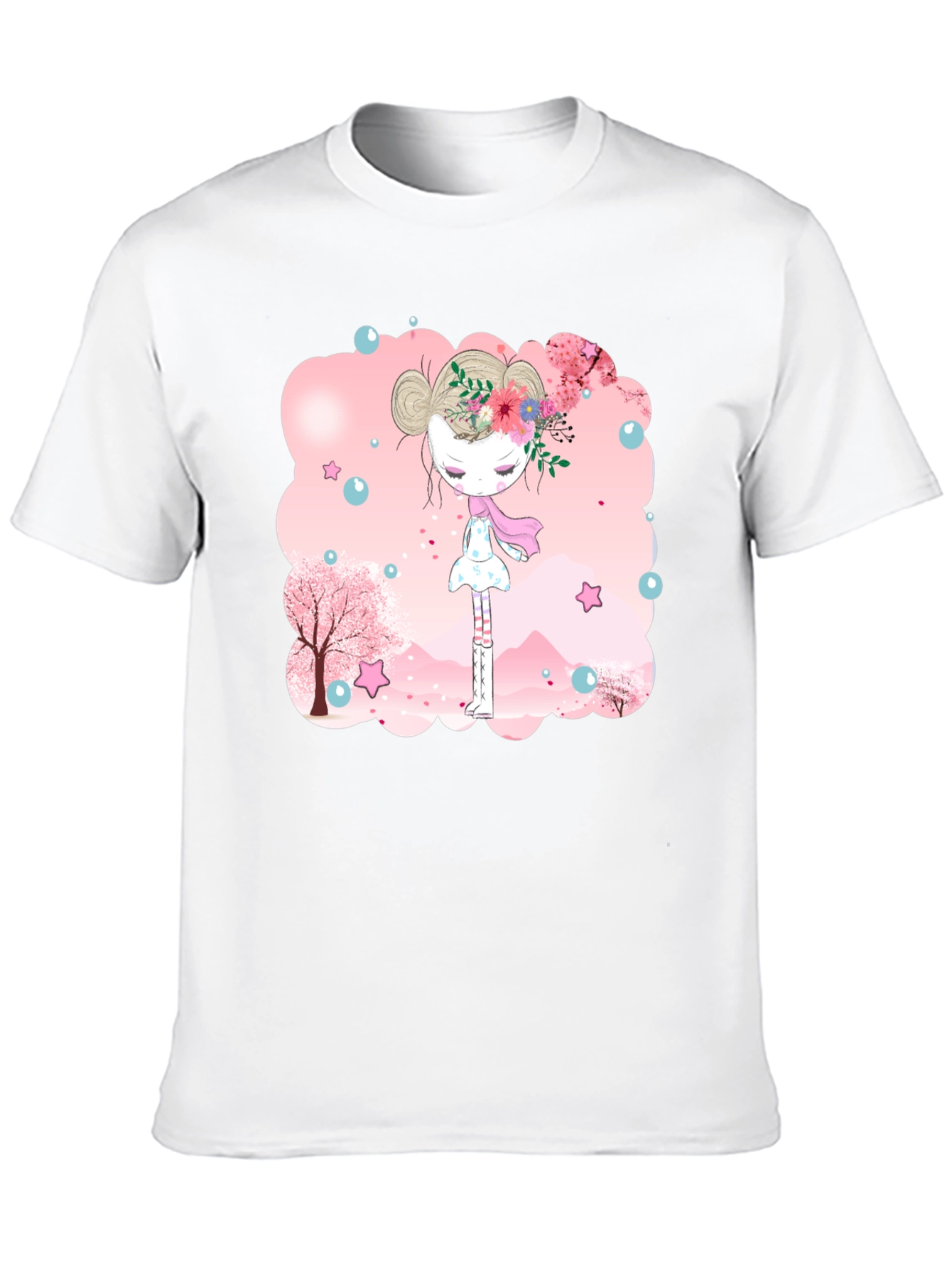 Black T-Shirt with Floral Girl Design