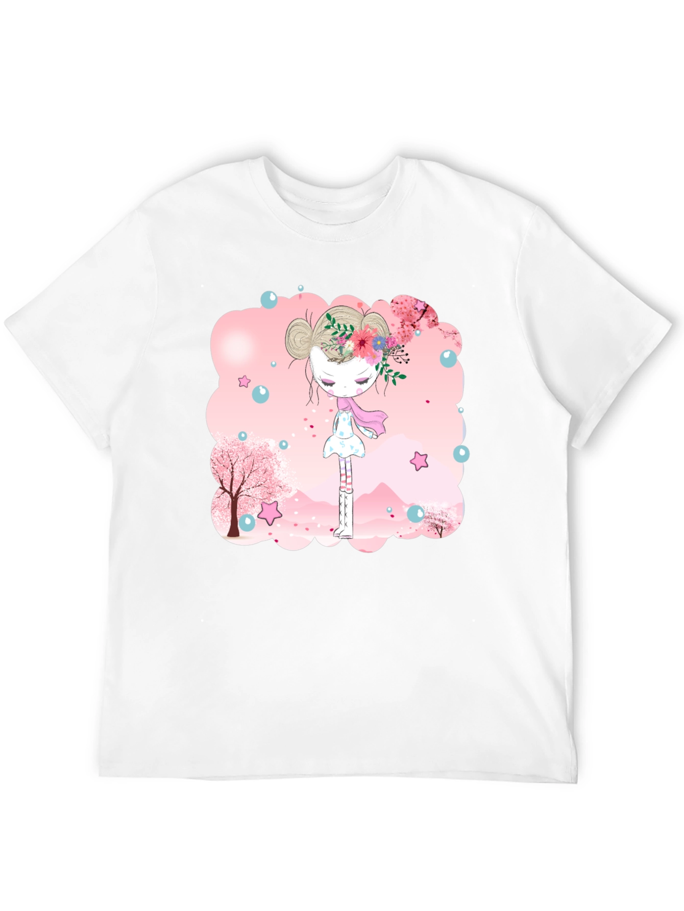 Black T-Shirt with Floral Girl Design
