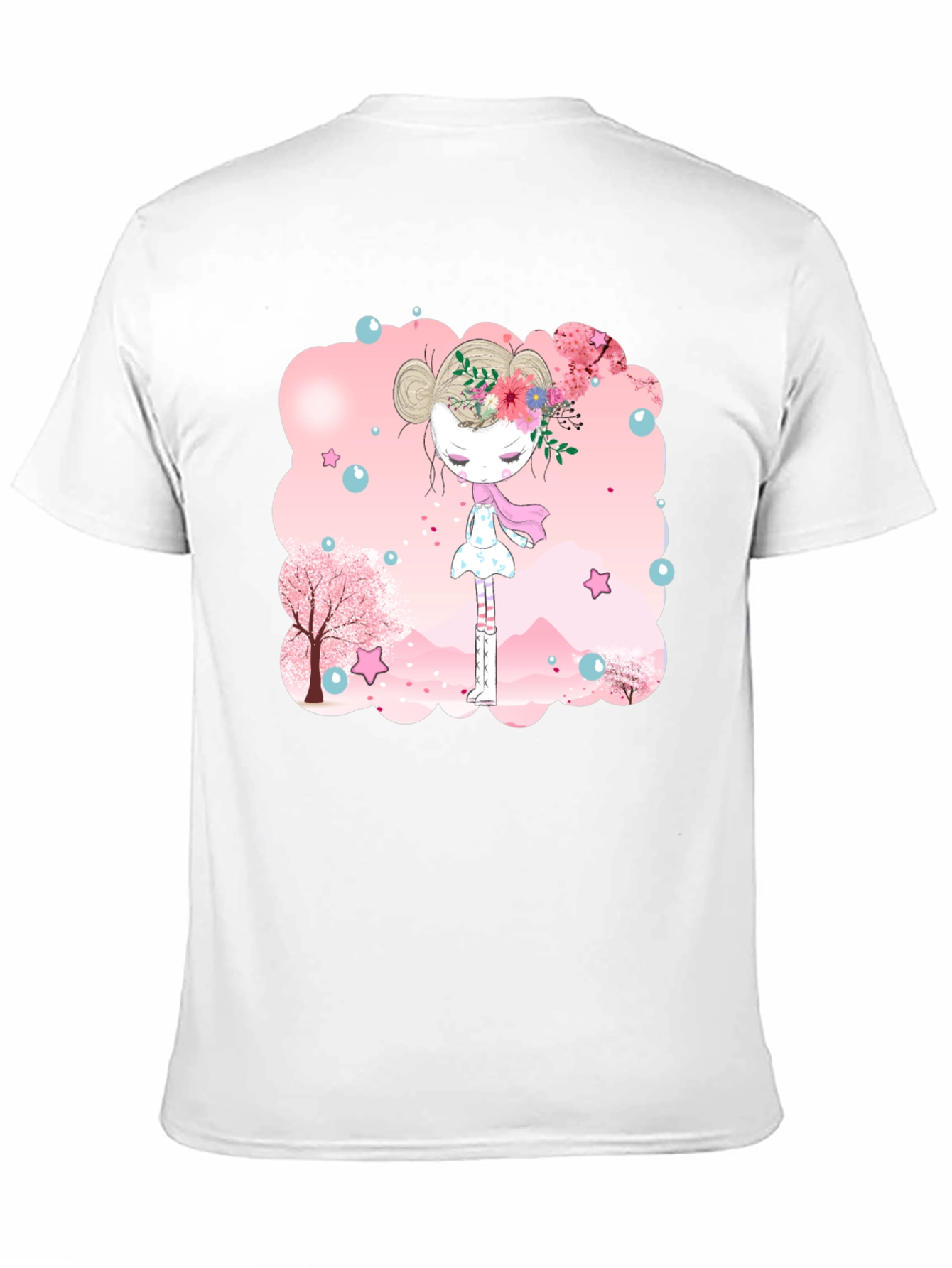 Black T-Shirt with Floral Girl Design