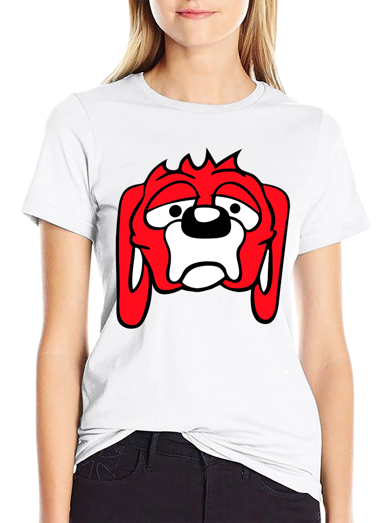 Black T-Shirt with Cartoon Dog Graphic