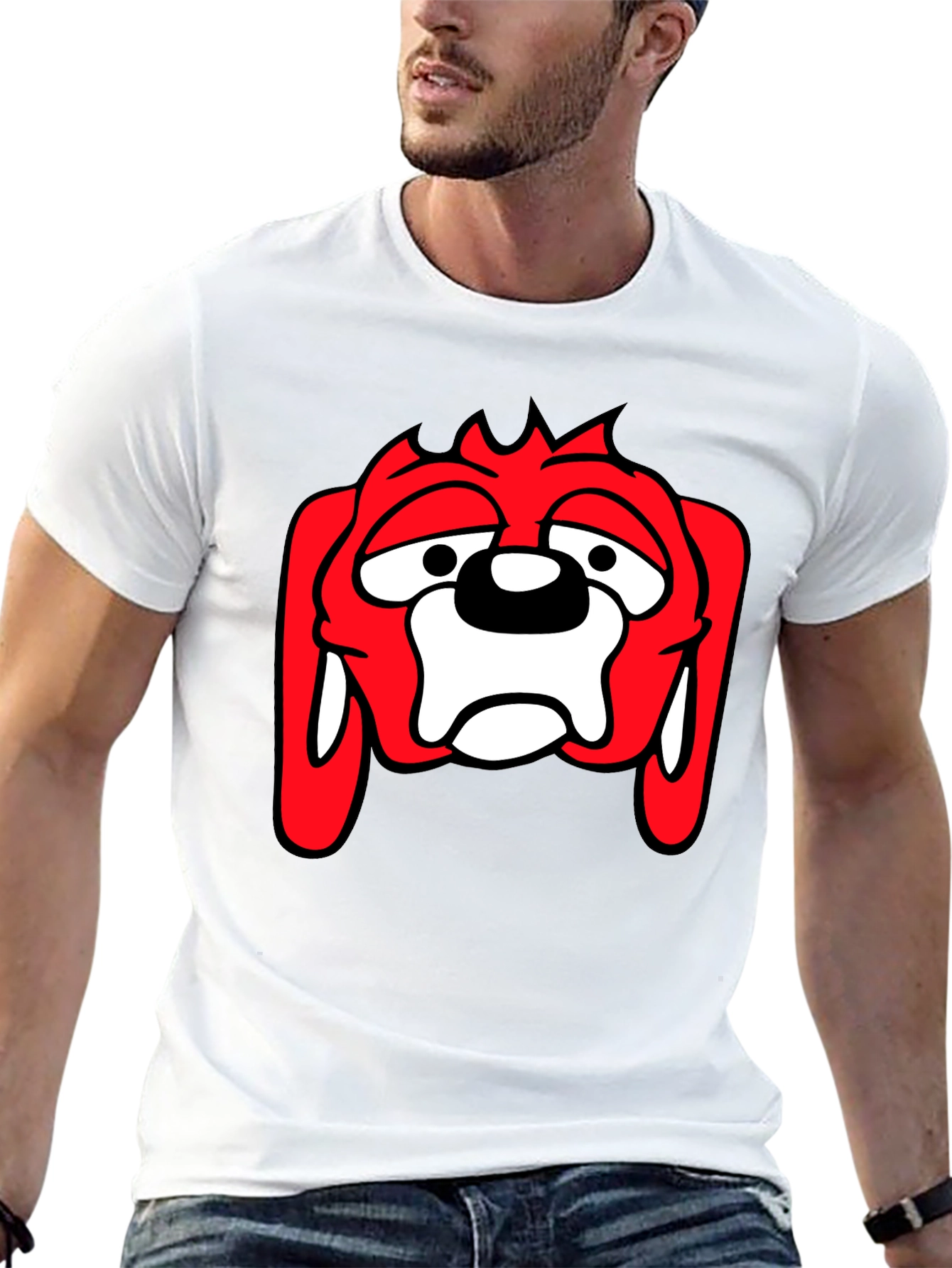 Black T-Shirt with Cartoon Dog Graphic