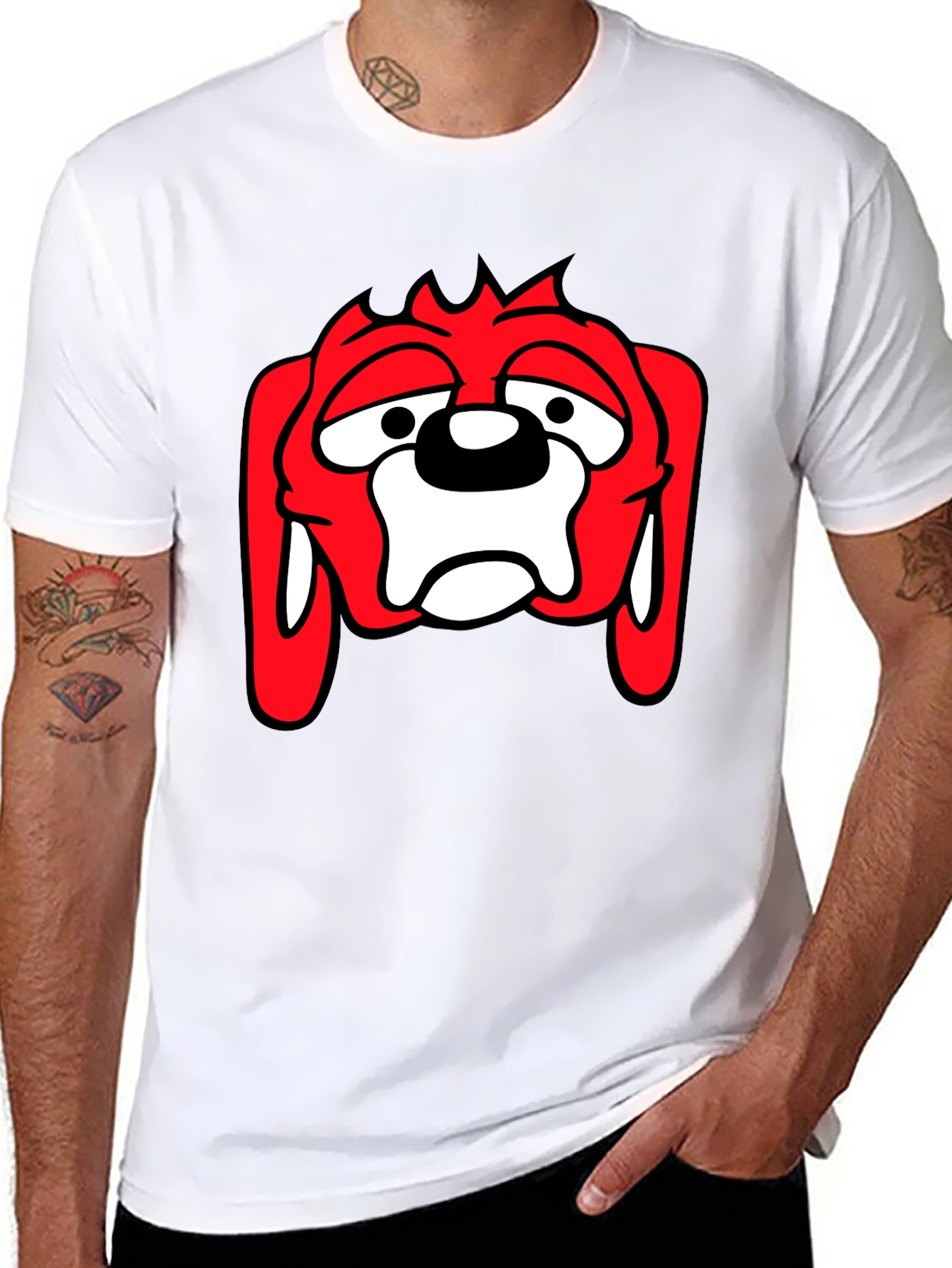 Black T-Shirt with Cartoon Dog Graphic