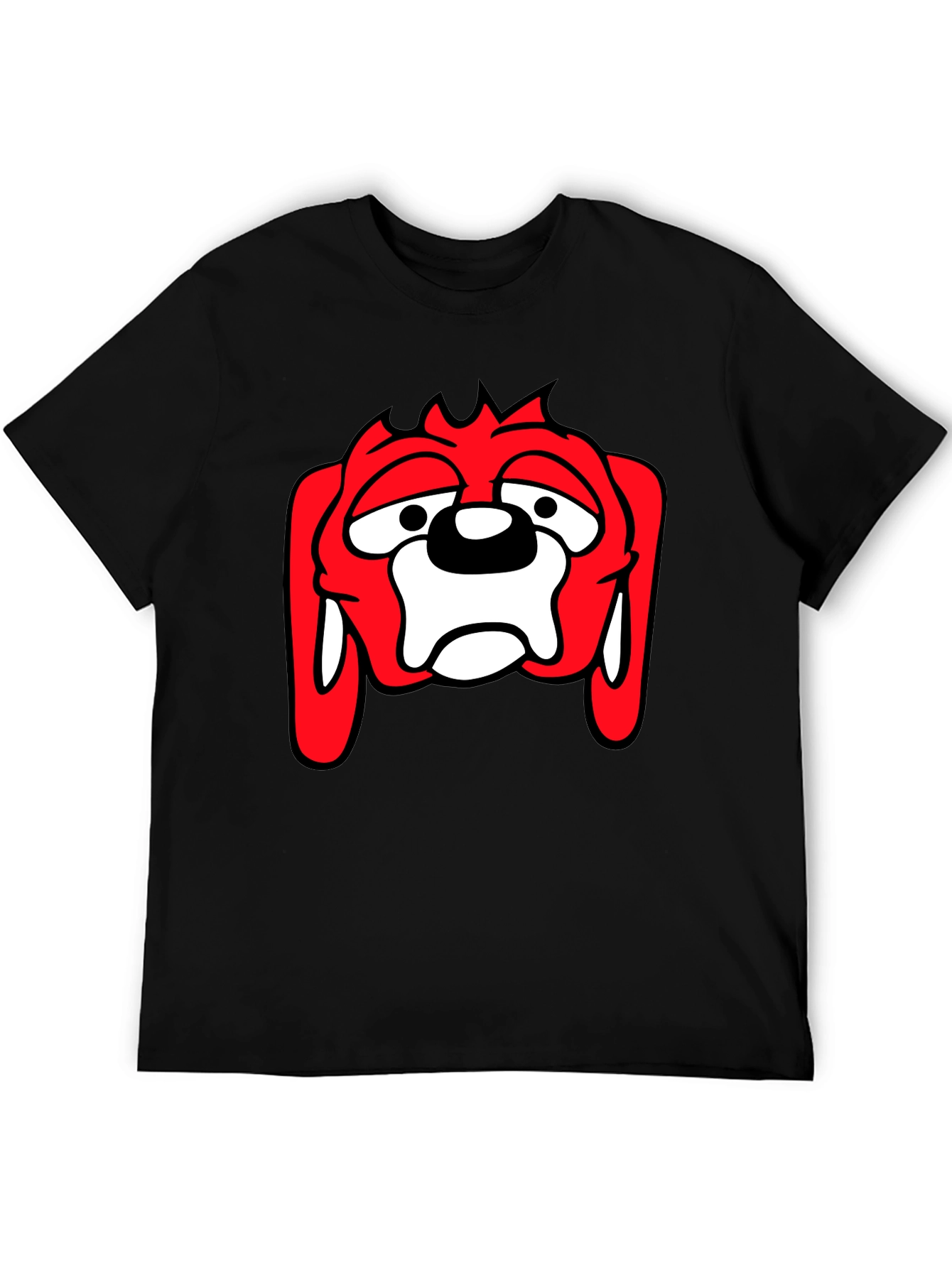 Black T-Shirt with Cartoon Dog Graphic