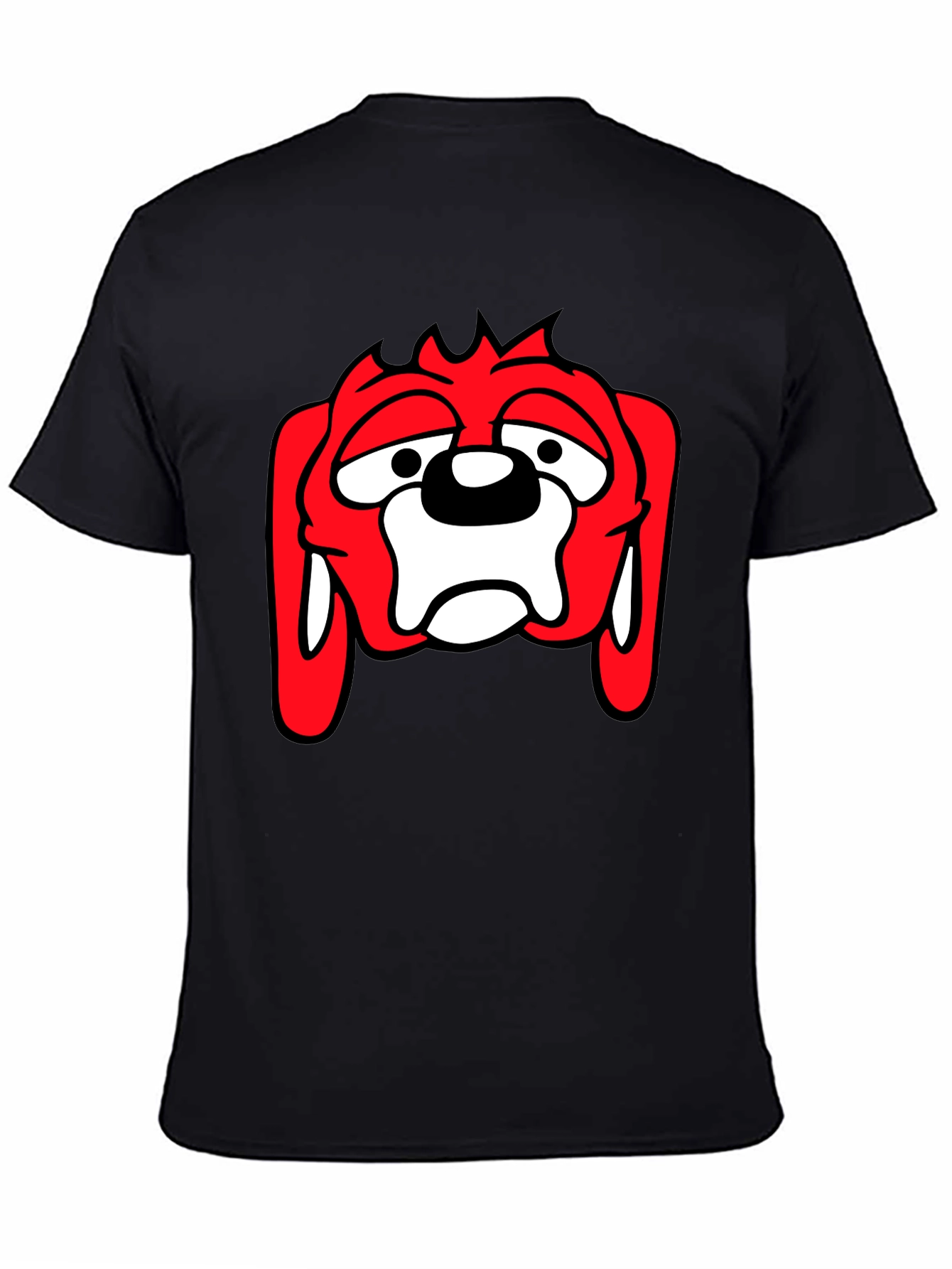 Black T-Shirt with Cartoon Dog Graphic