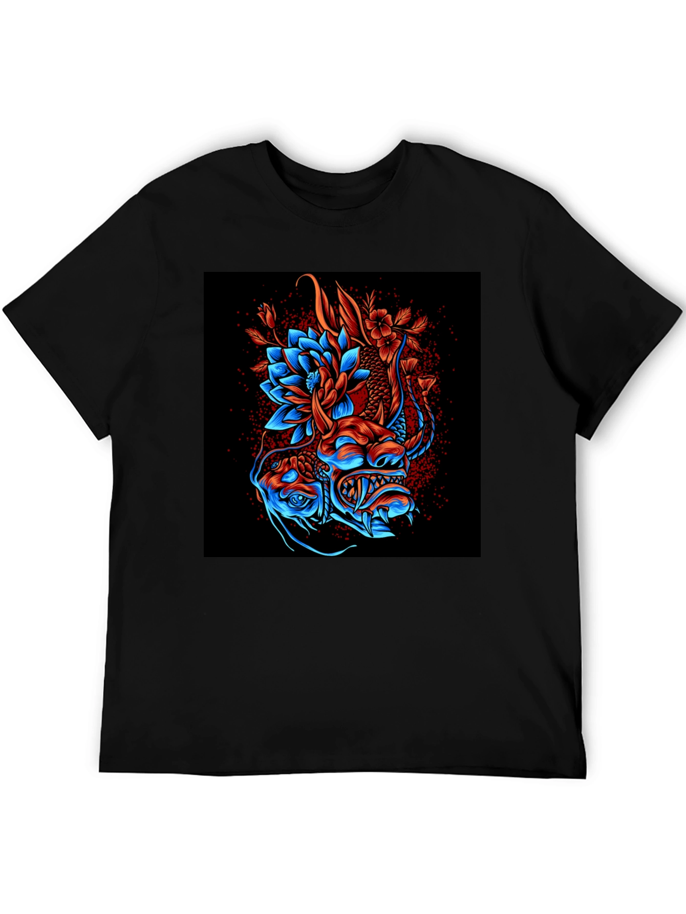 Dragon and Lotus Graphic Print T-Shirt