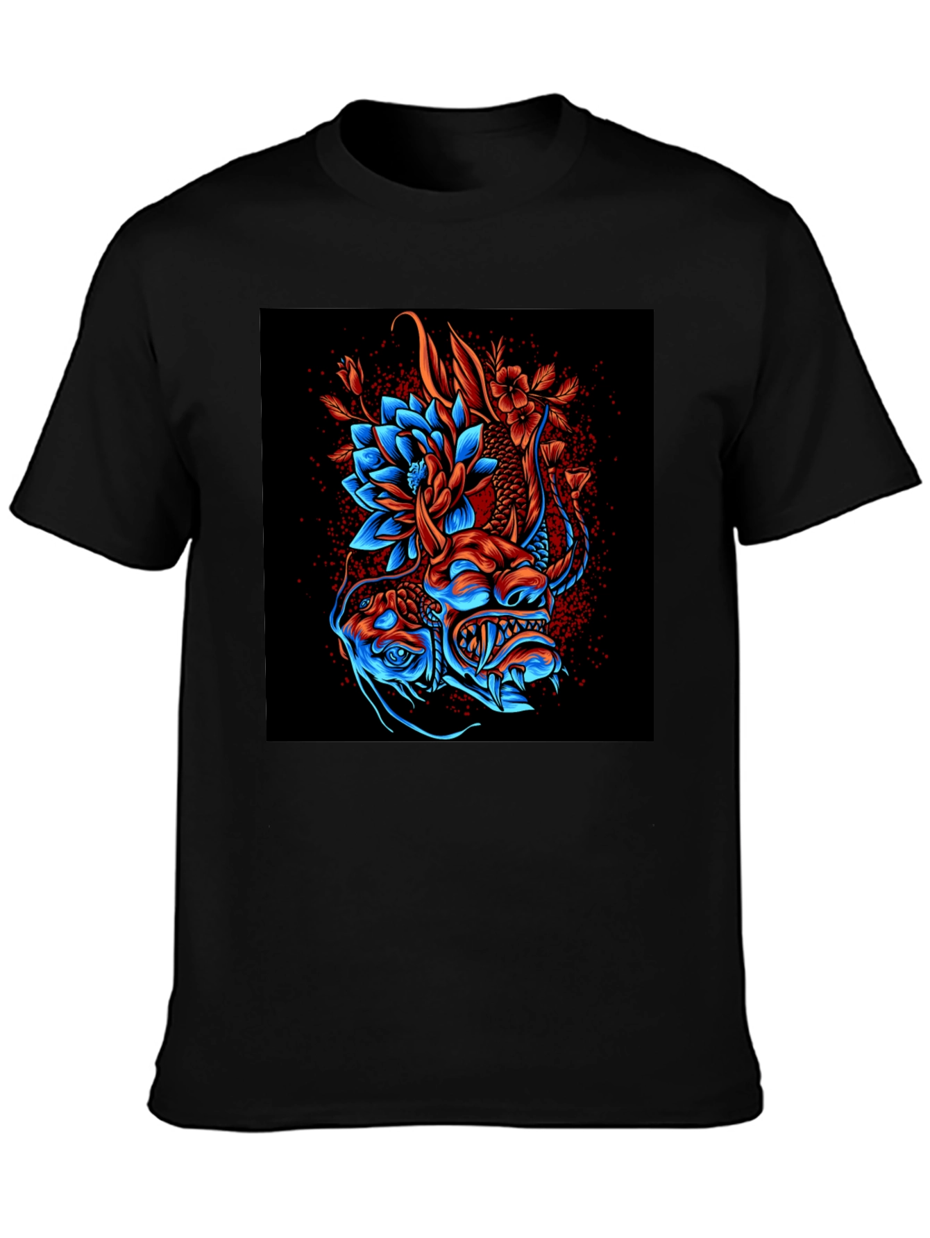 Dragon and Lotus Graphic Print T-Shirt