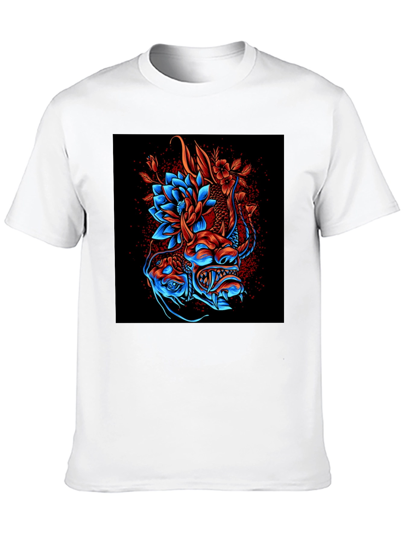 Dragon and Lotus Graphic Print T-Shirt