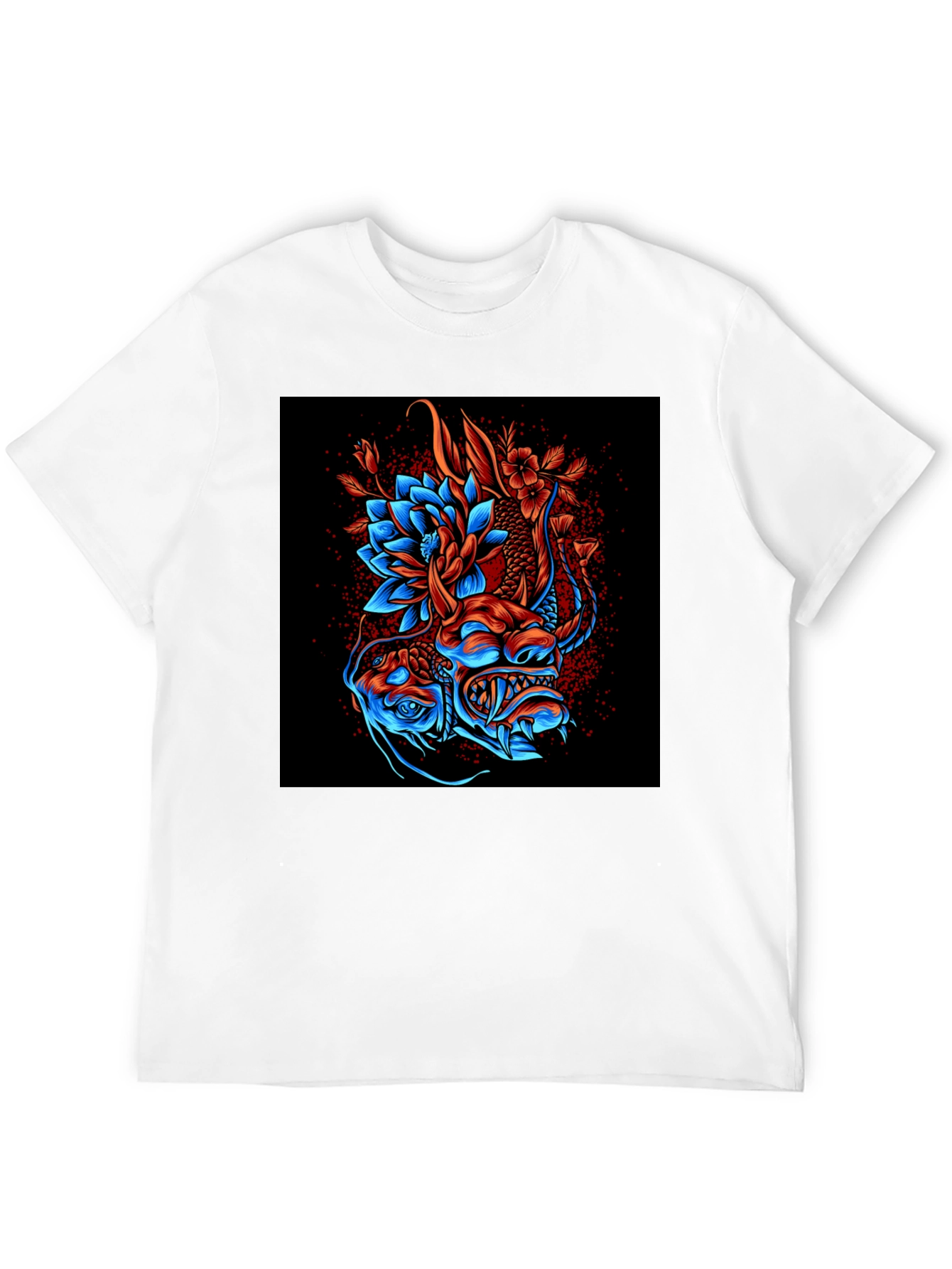 Dragon and Lotus Graphic Print T-Shirt