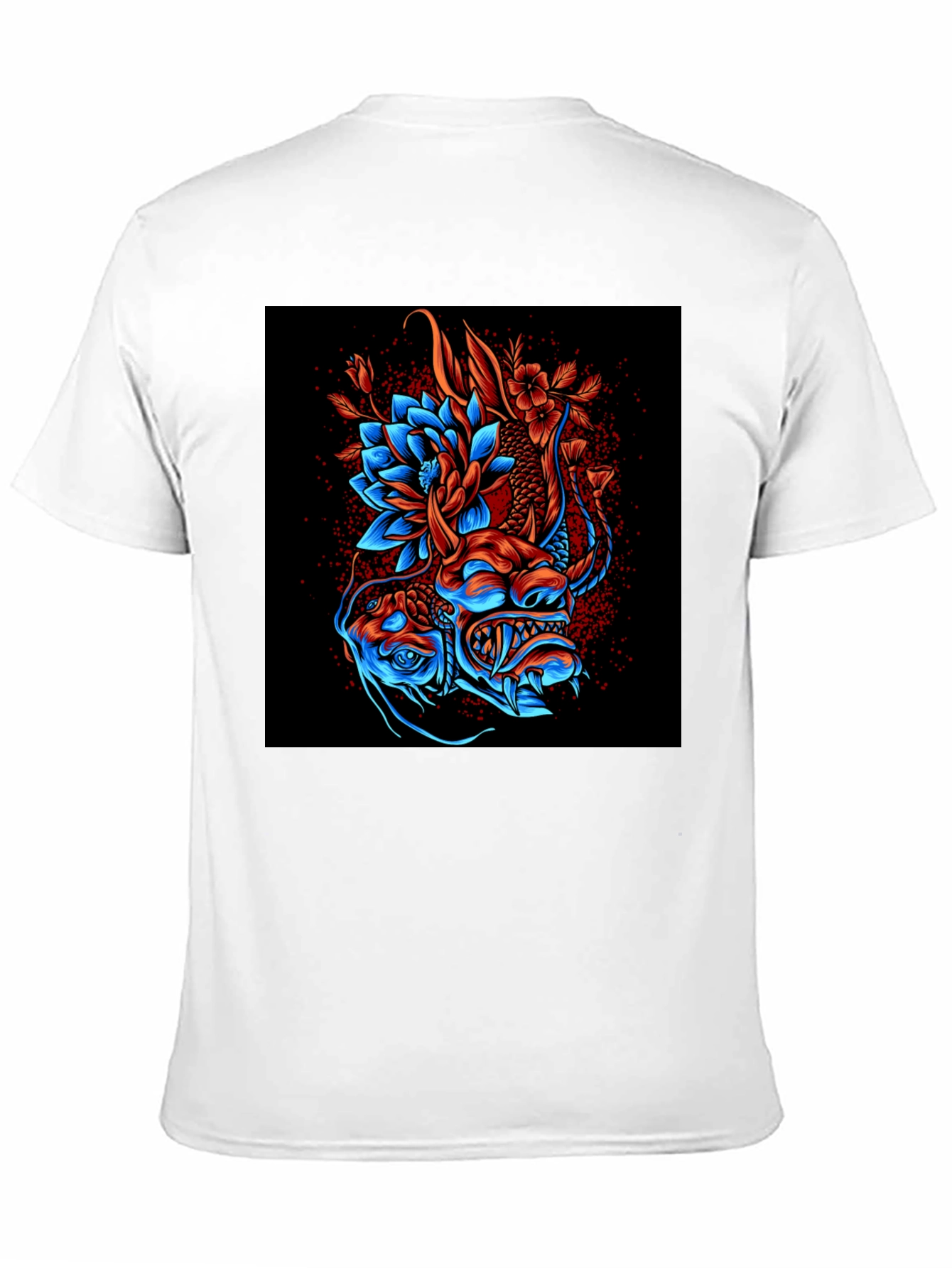 Dragon and Lotus Graphic Print T-Shirt