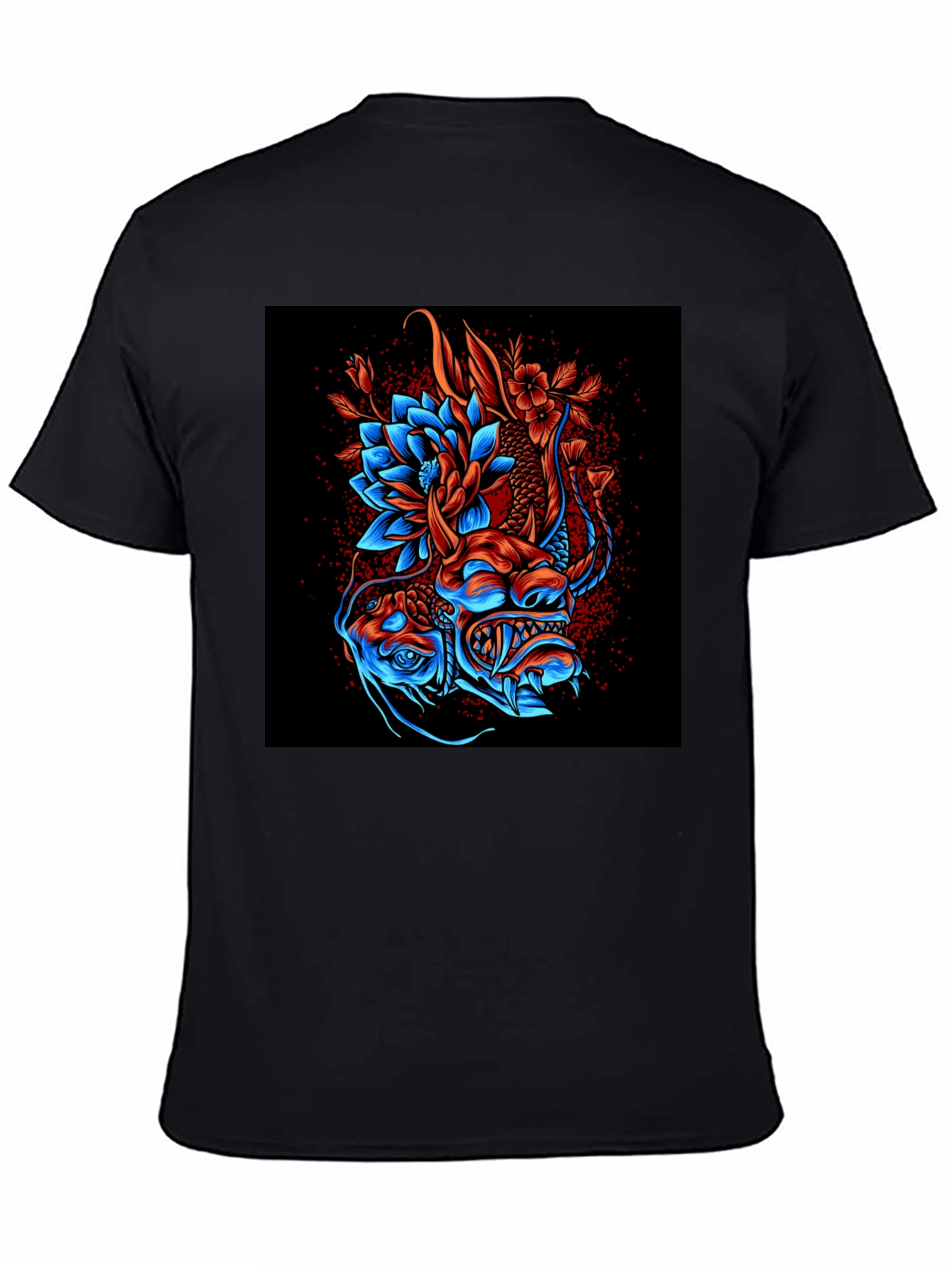 Dragon and Lotus Graphic Print T-Shirt