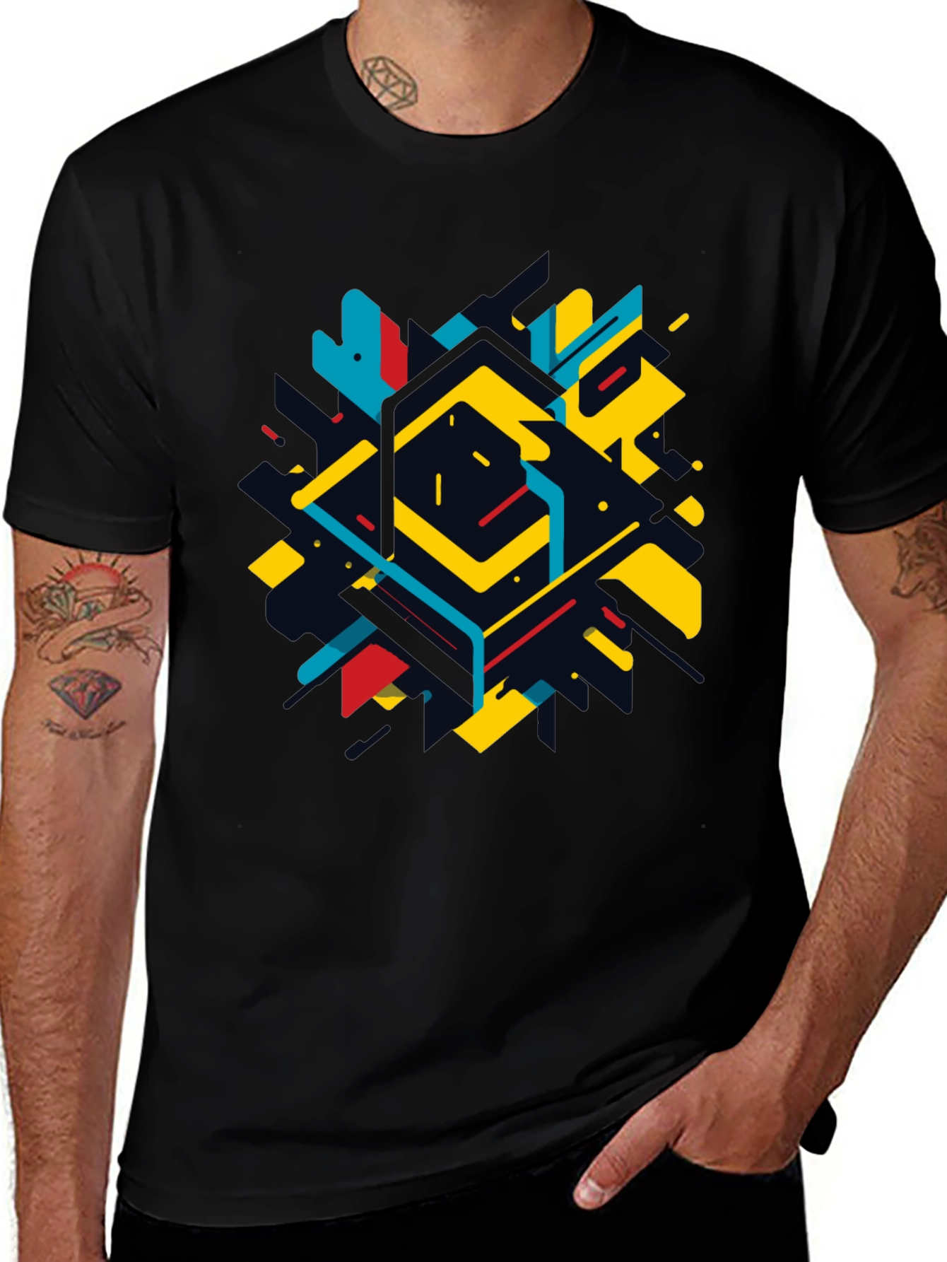 Geometric Abstract Graphic Black T-Shirt