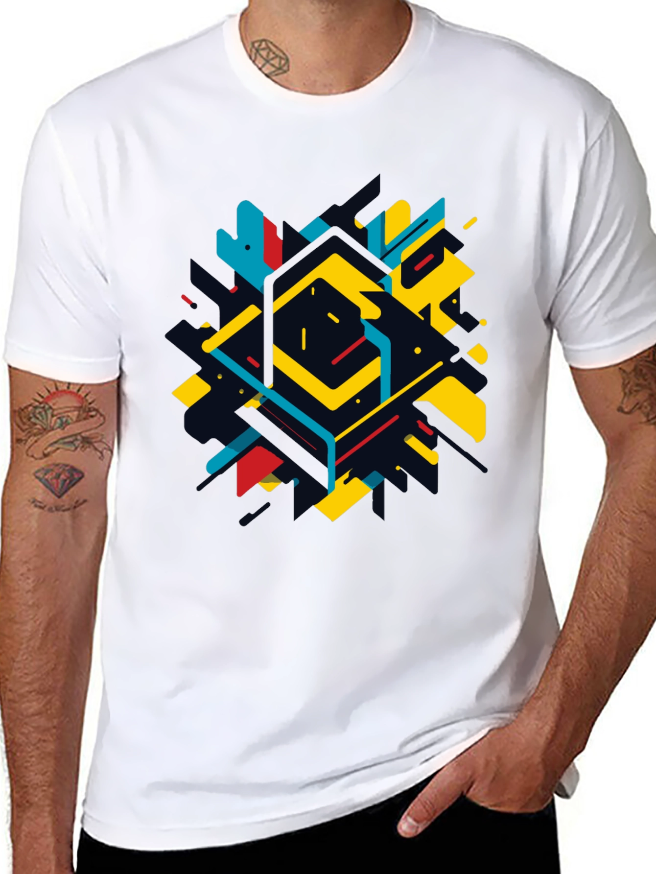 Geometric Abstract Graphic Black T-Shirt