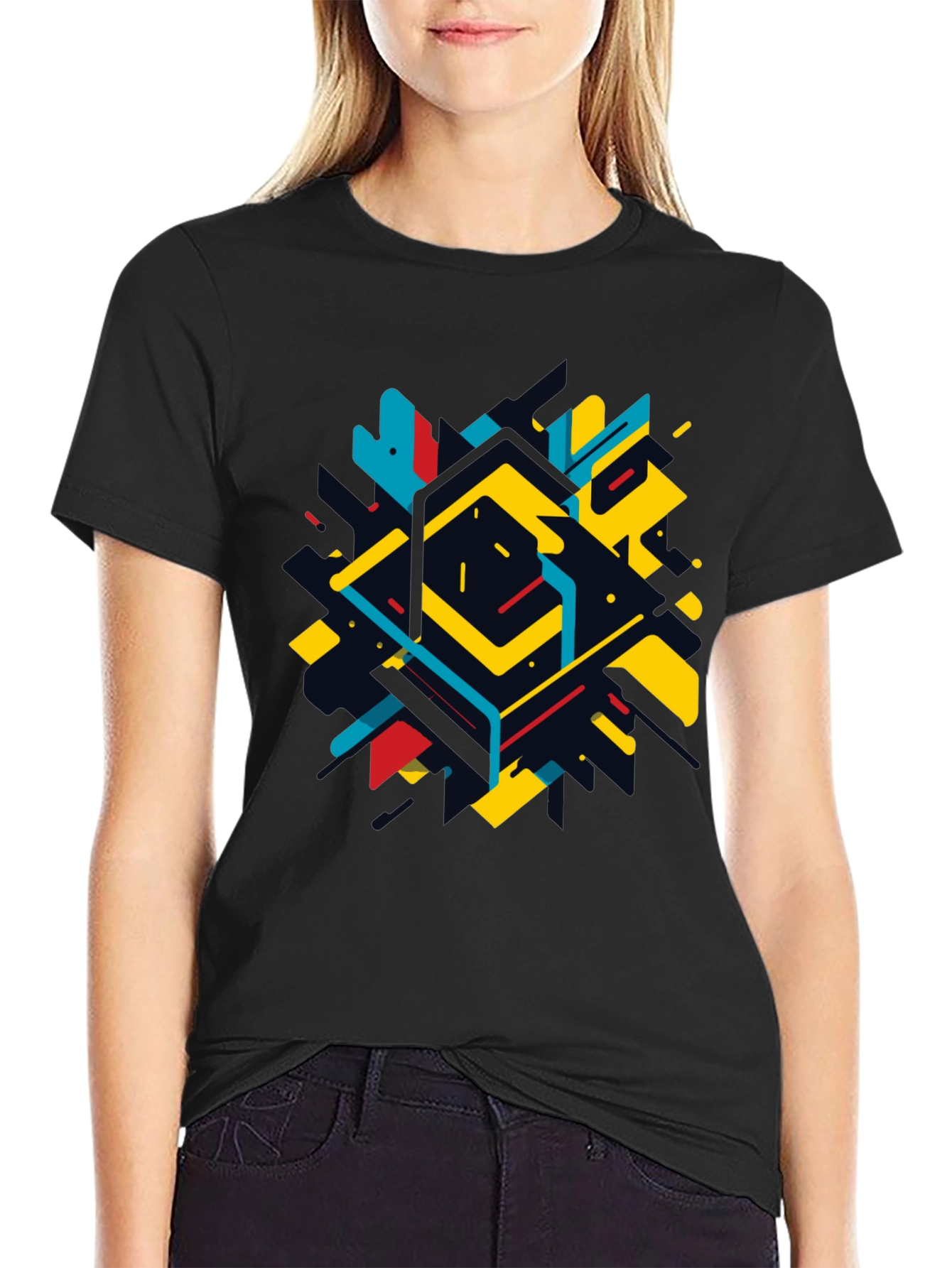 Geometric Abstract Graphic Black T-Shirt