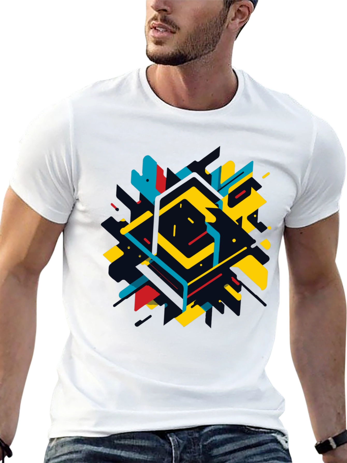 Geometric Abstract Graphic Black T-Shirt