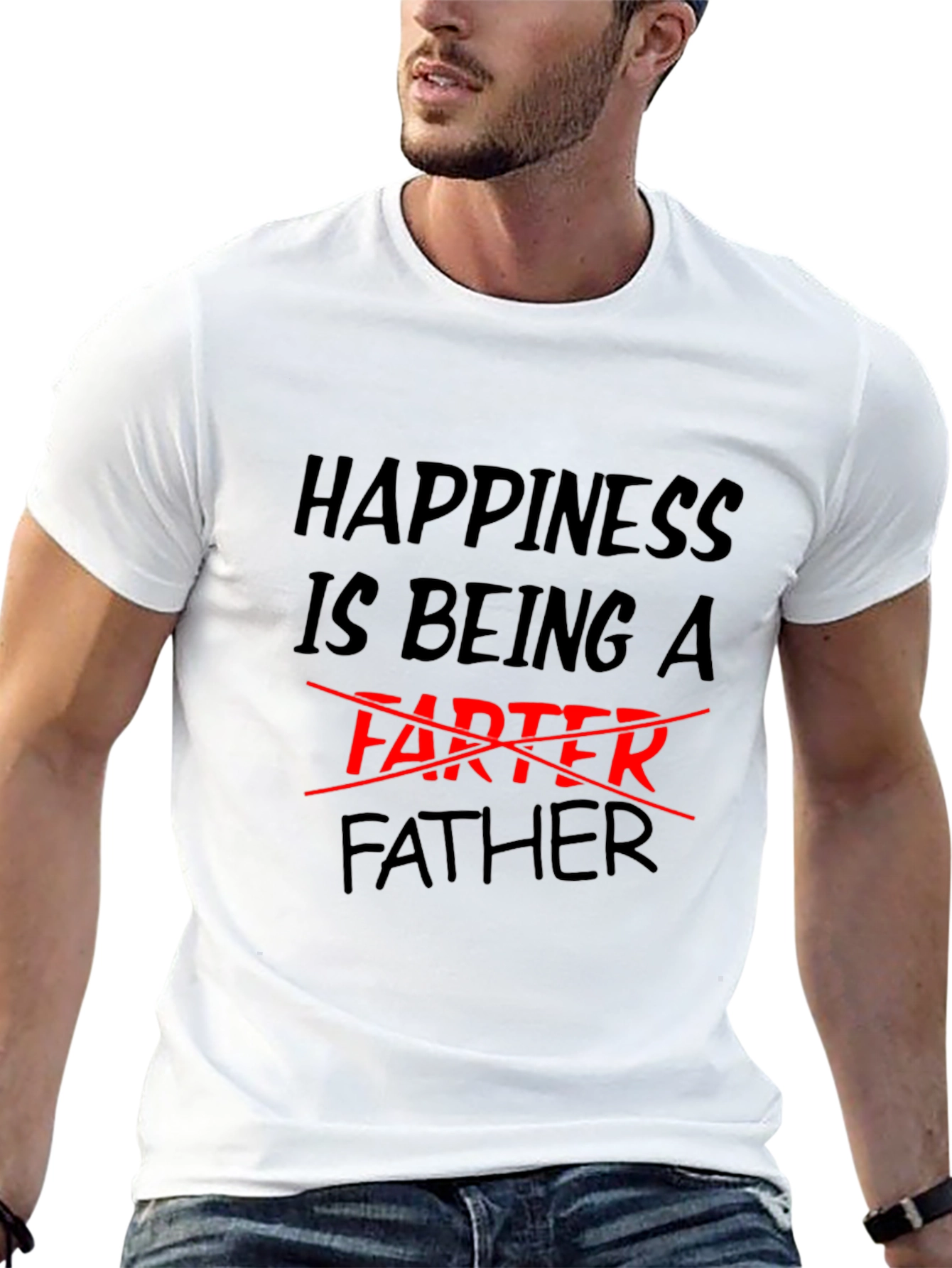 Happiness is Being a Father Funny Black T-Shirt