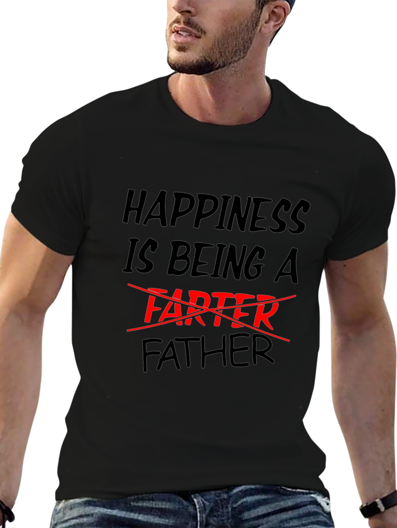Happiness is Being a Father Funny Black T-Shirt
