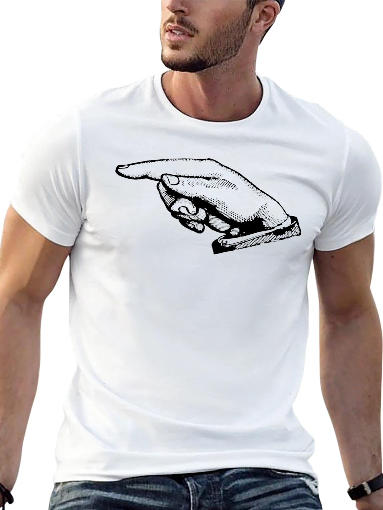 Retro Pointing Finger Graphic Tee - Solid Black
