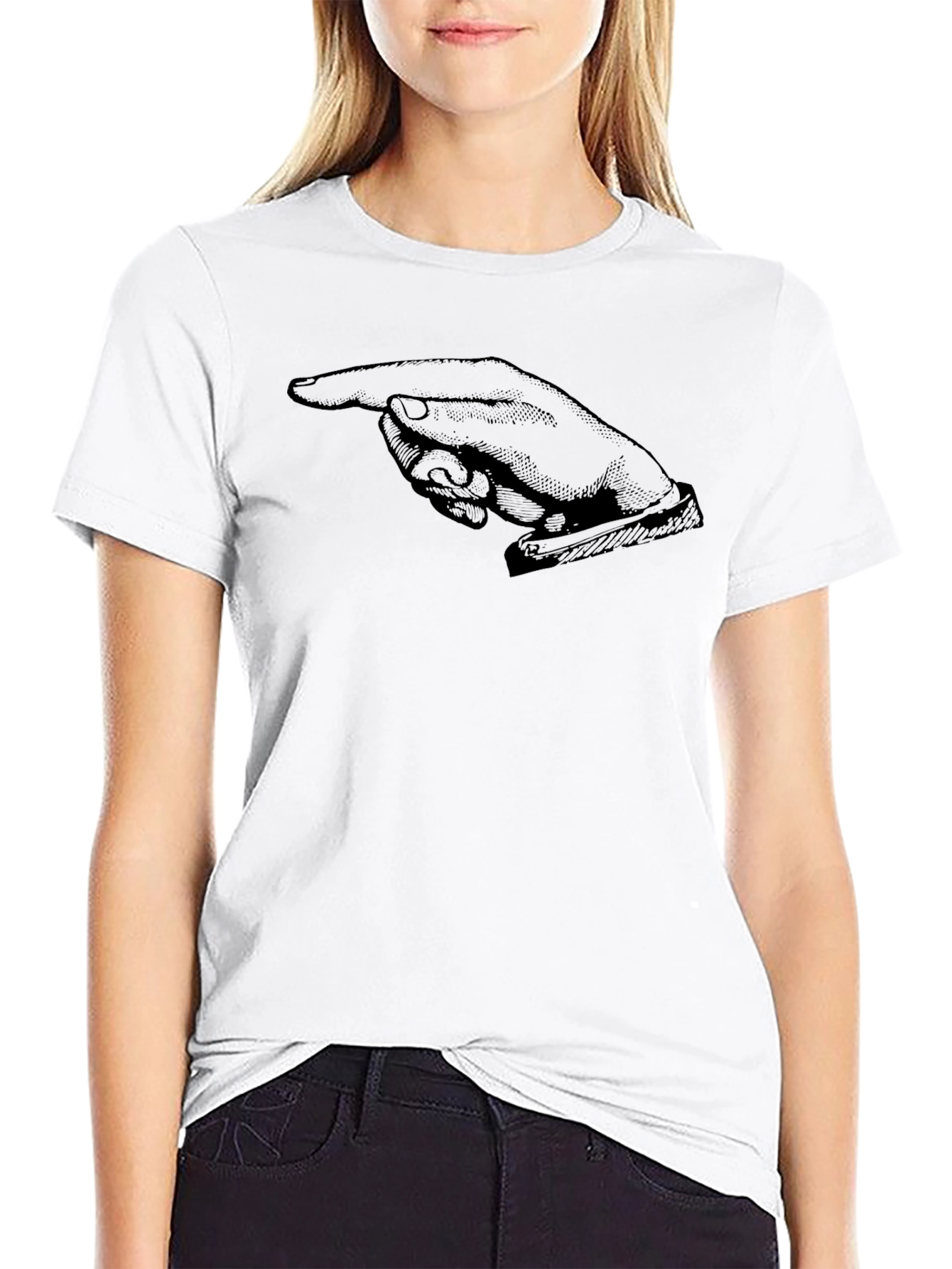 Retro Pointing Finger Graphic Tee - Solid Black