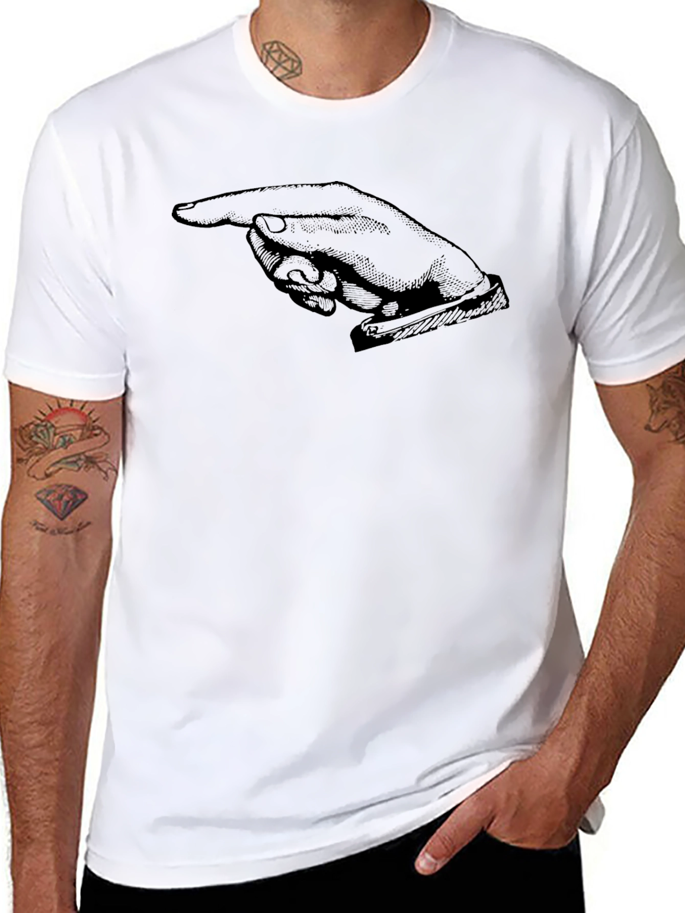 Retro Pointing Finger Graphic Tee - Solid Black