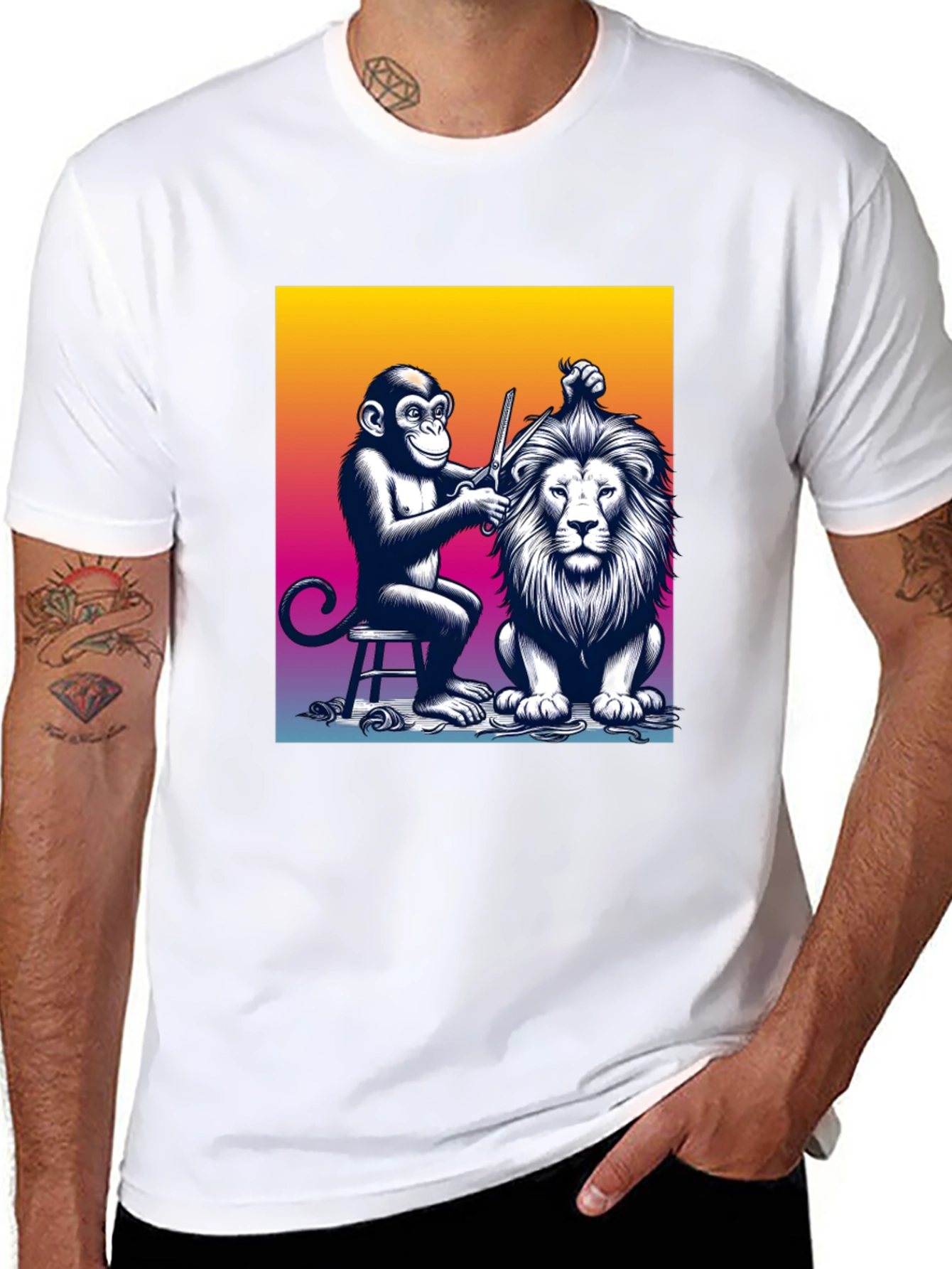 Monkey Barber T-Shirt: Lion Haircut Graphic Tee