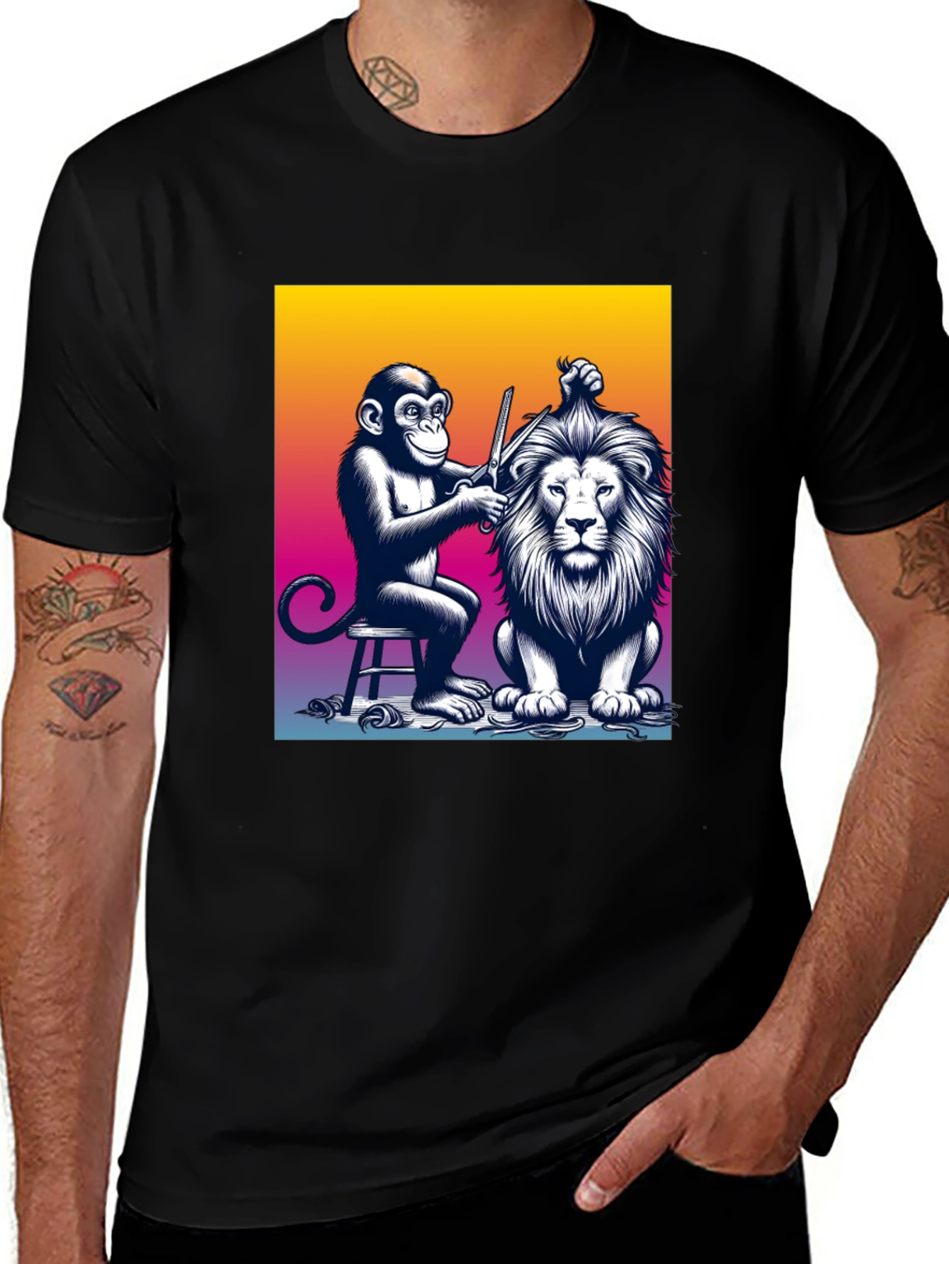 Monkey Barber T-Shirt: Lion Haircut Graphic Tee