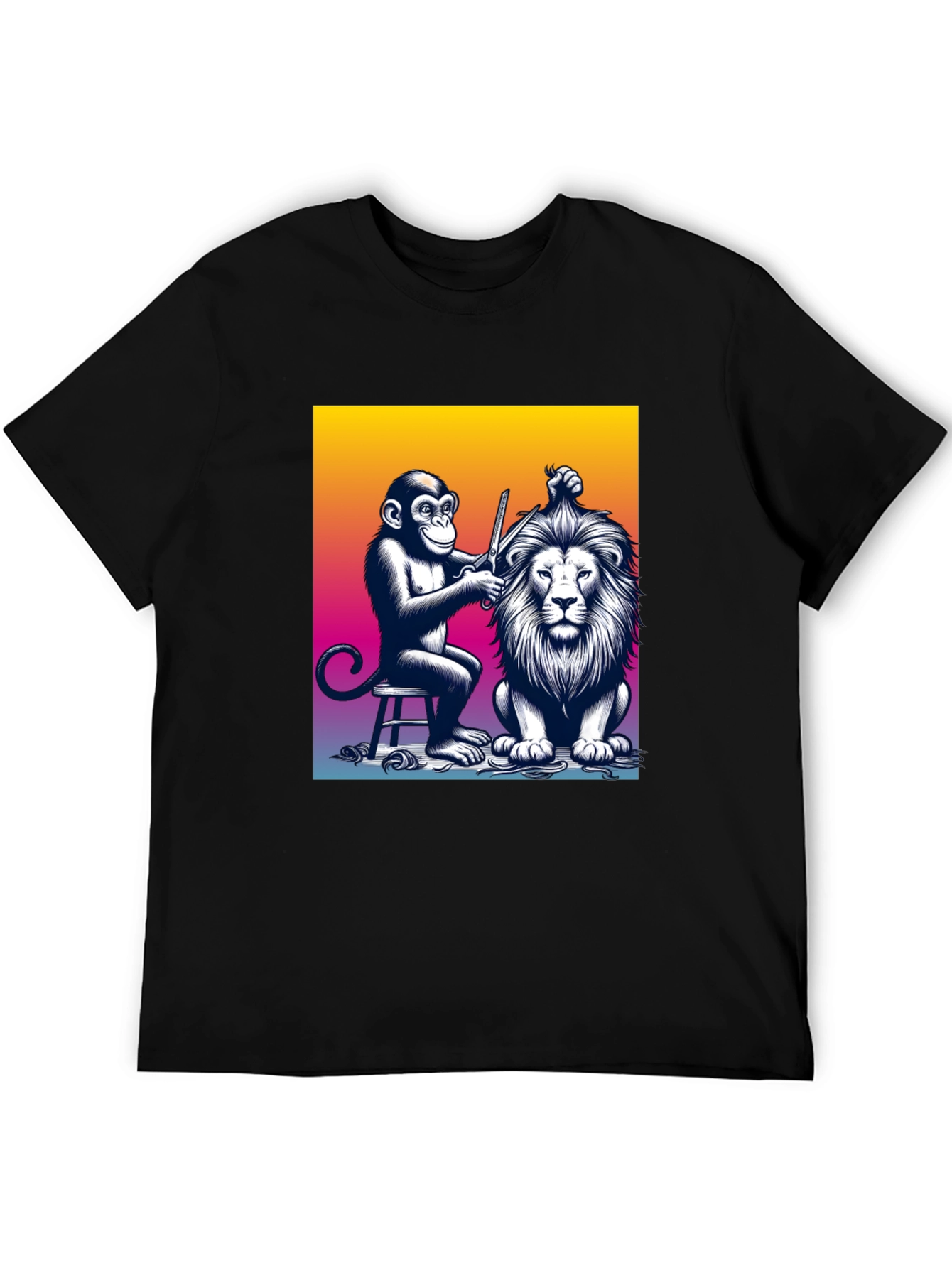 Monkey Barber T-Shirt: Lion Haircut Graphic Tee