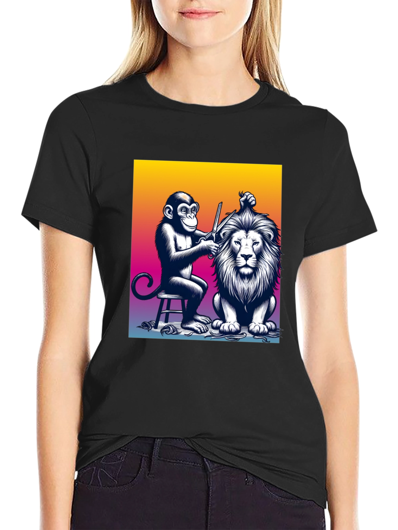 Monkey Barber T-Shirt: Lion Haircut Graphic Tee