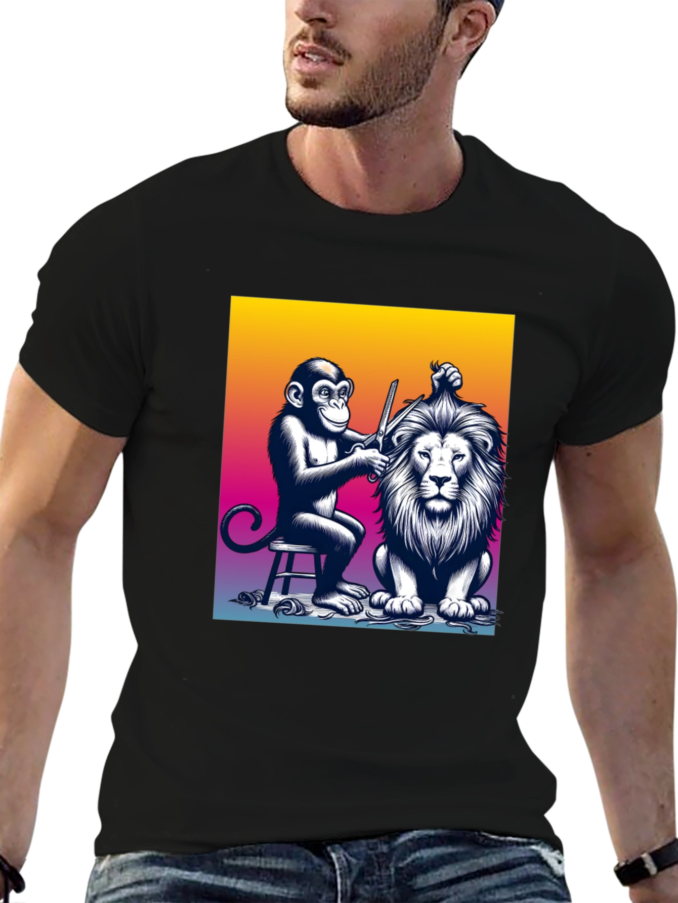 Monkey Barber T-Shirt: Lion Haircut Graphic Tee