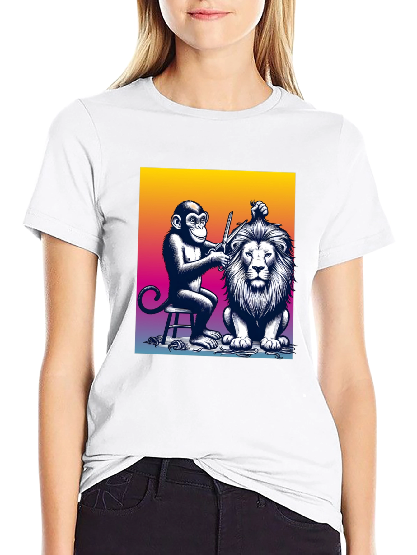 Monkey Barber T-Shirt: Lion Haircut Graphic Tee