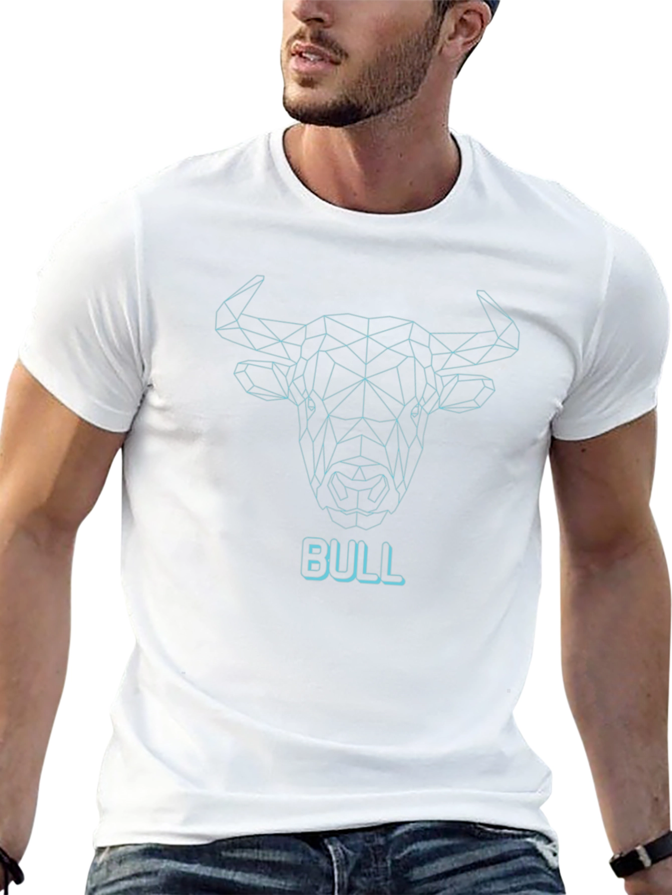 Geometric Bull Graphic T-Shirt - Black