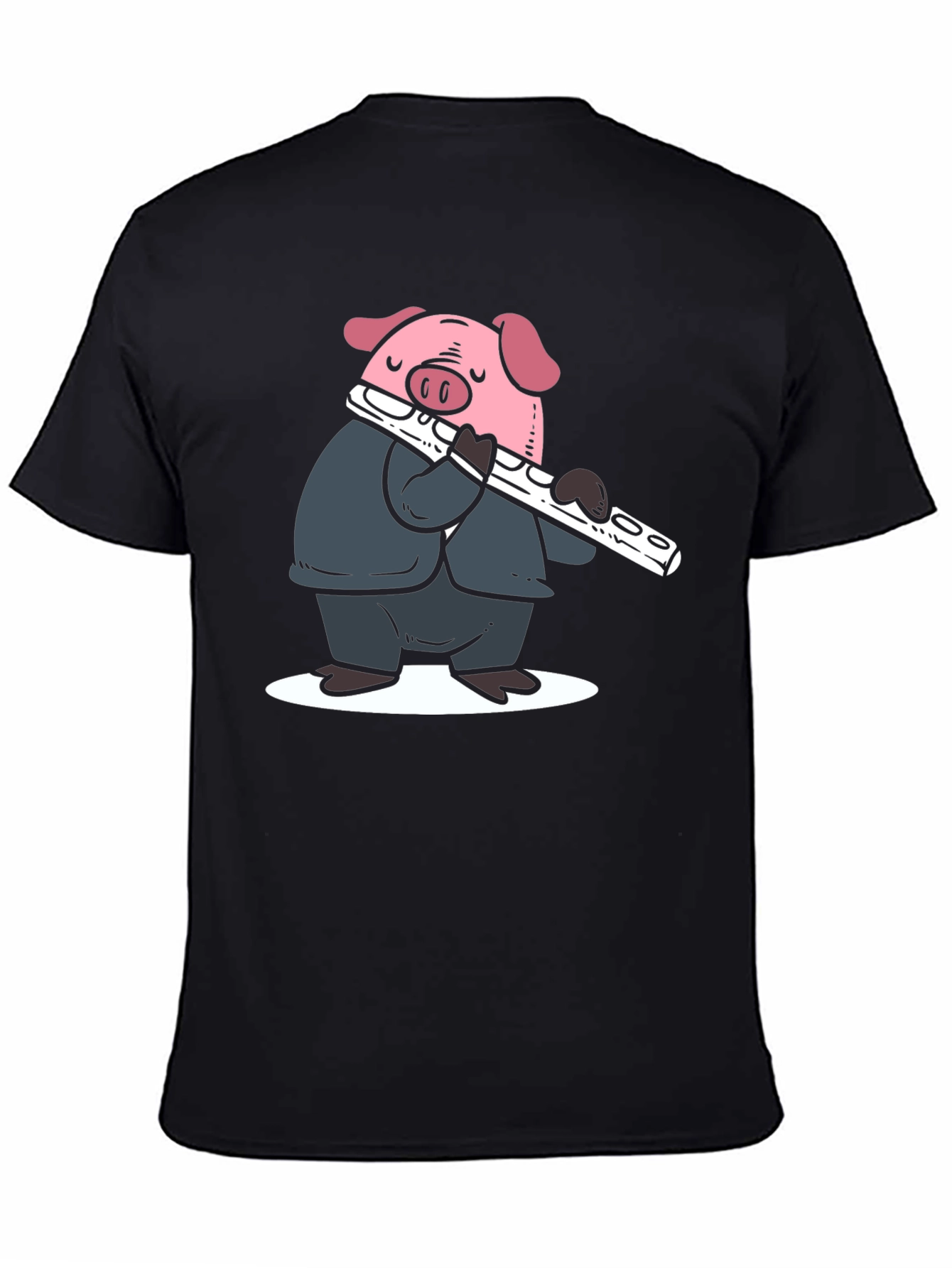 Pig Flute Player Graphic T-Shirt - Black