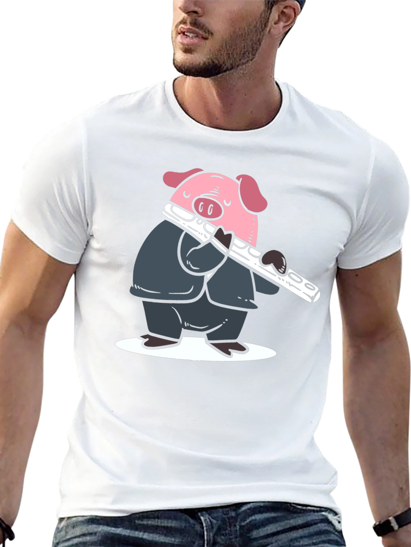 Pig Flute Player Graphic T-Shirt - Black