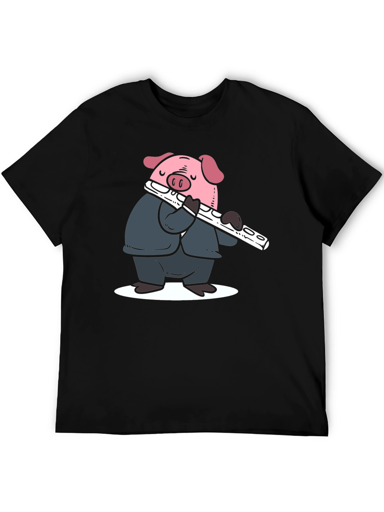 Pig Flute Player Graphic T-Shirt - Black