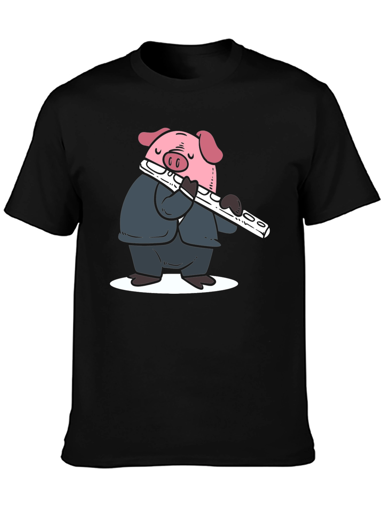 Pig Flute Player Graphic T-Shirt - Black