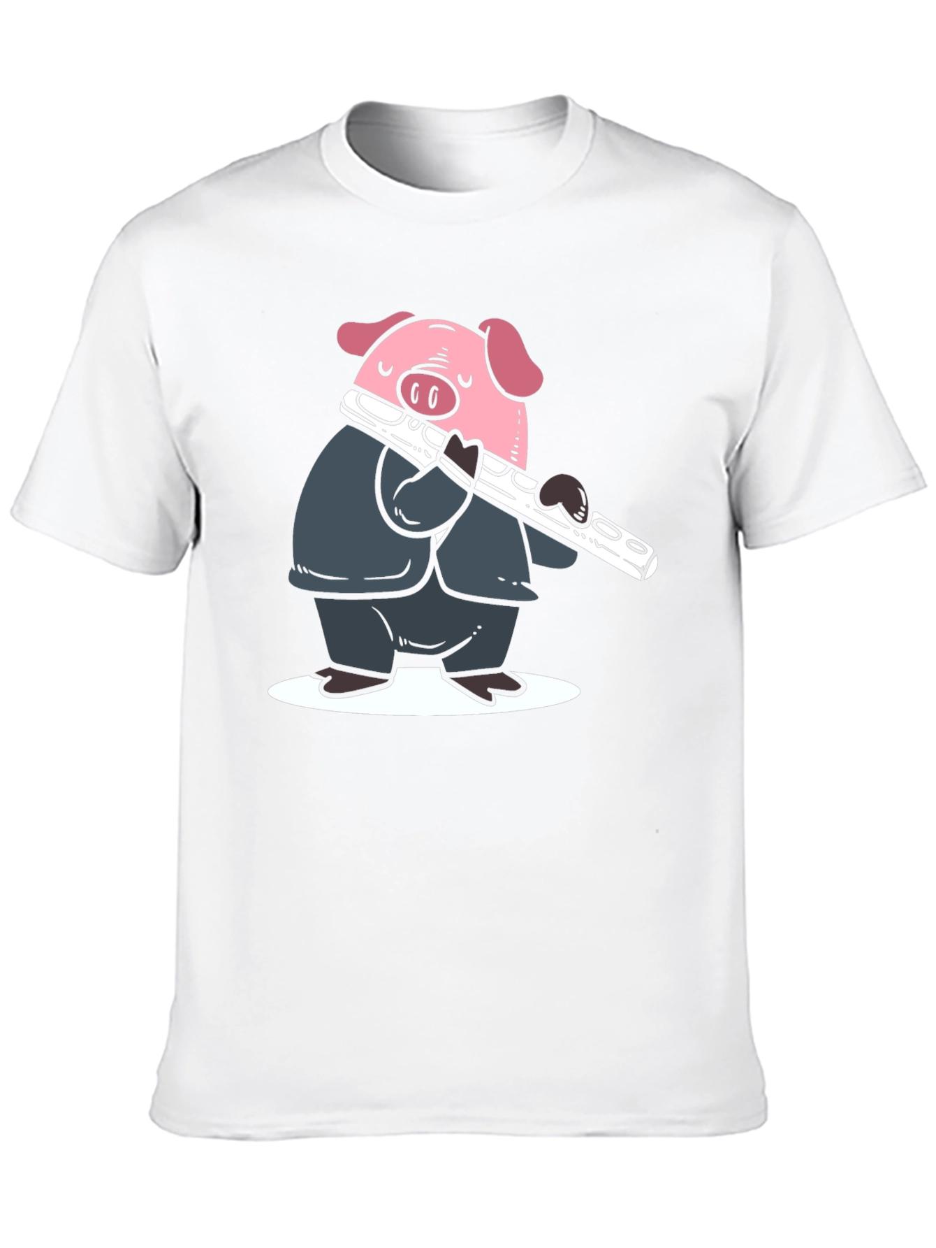 Pig Flute Player Graphic T-Shirt - Black