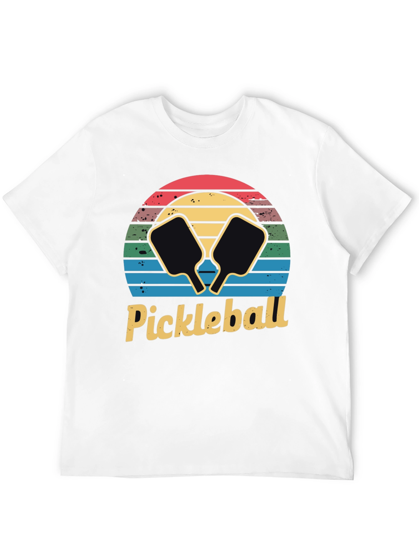 Retro Pickleball Sunset T-Shirt - Black Cotton Tee