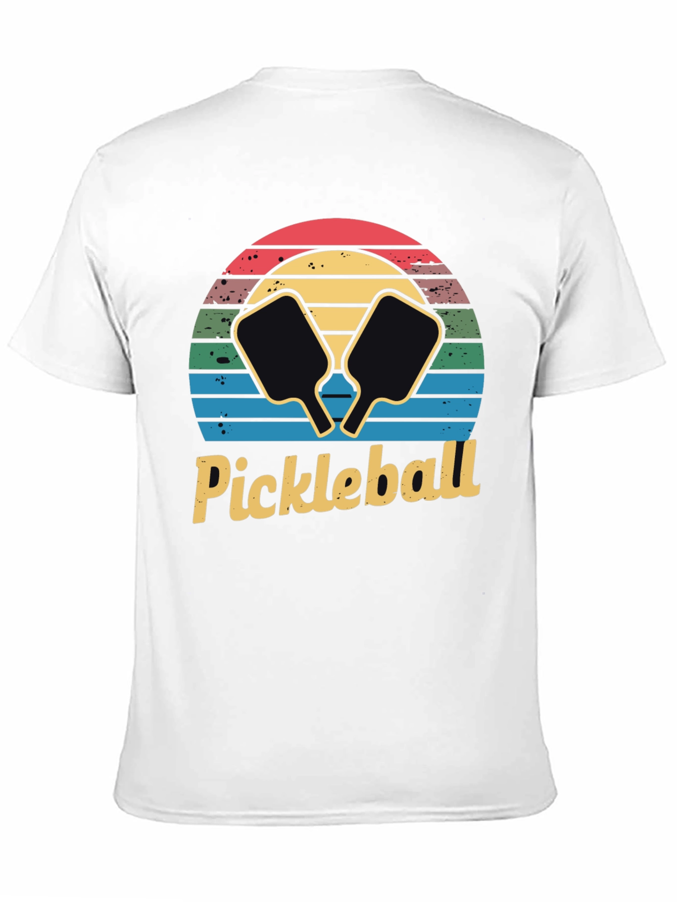 Retro Pickleball Sunset T-Shirt - Black Cotton Tee
