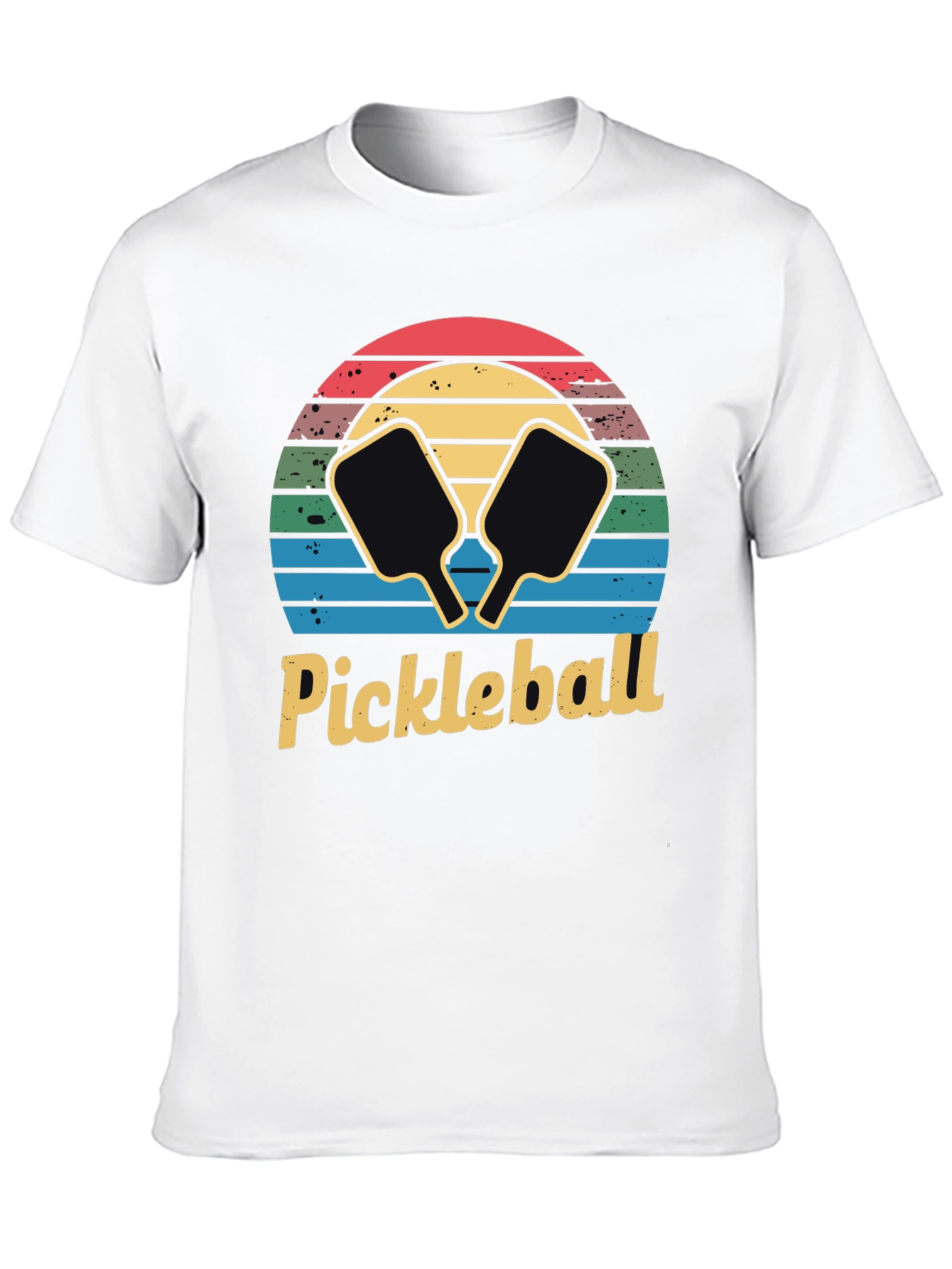 Retro Pickleball Sunset T-Shirt - Black Cotton Tee