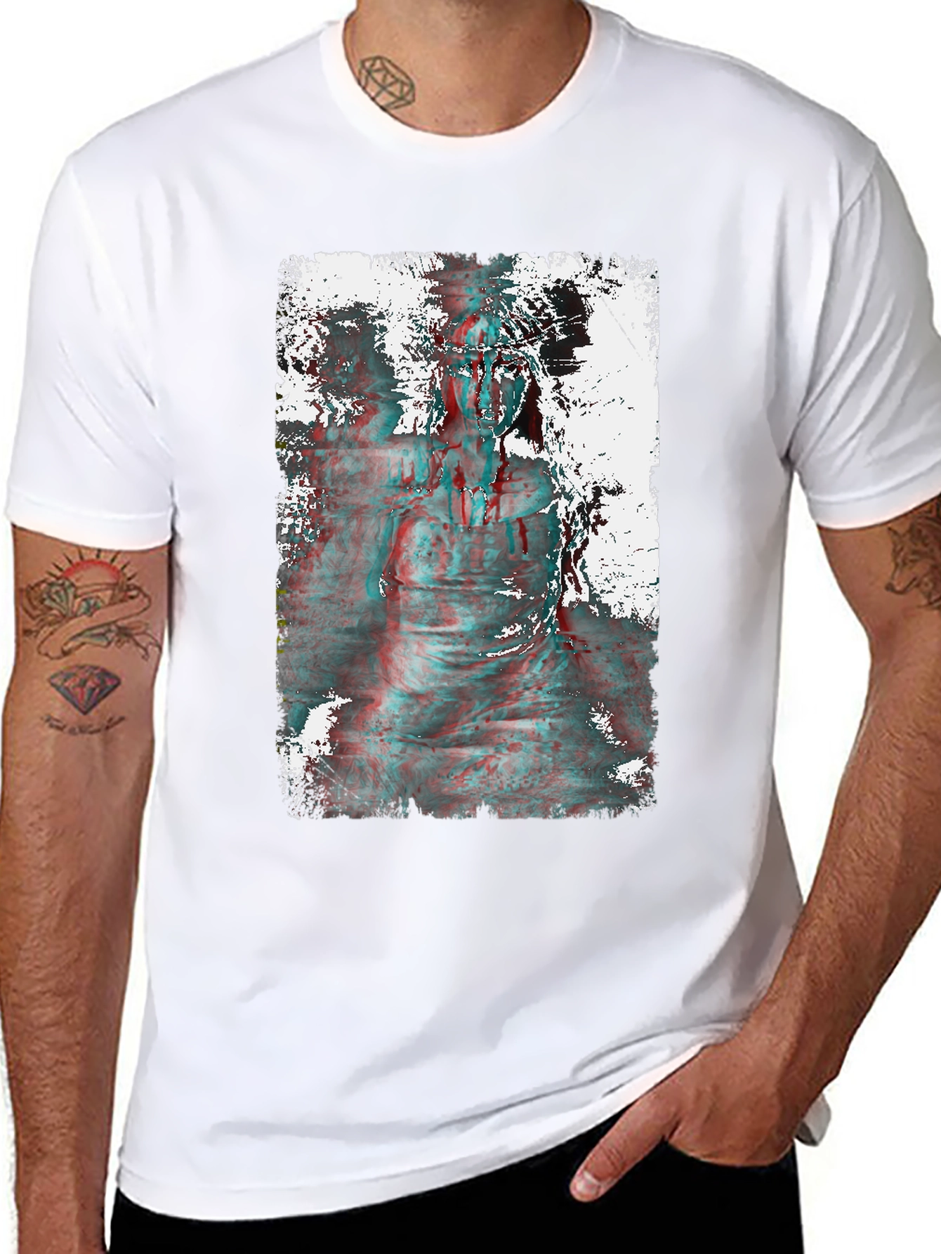 Distorted Statue Graphic Print Black T-Shirt