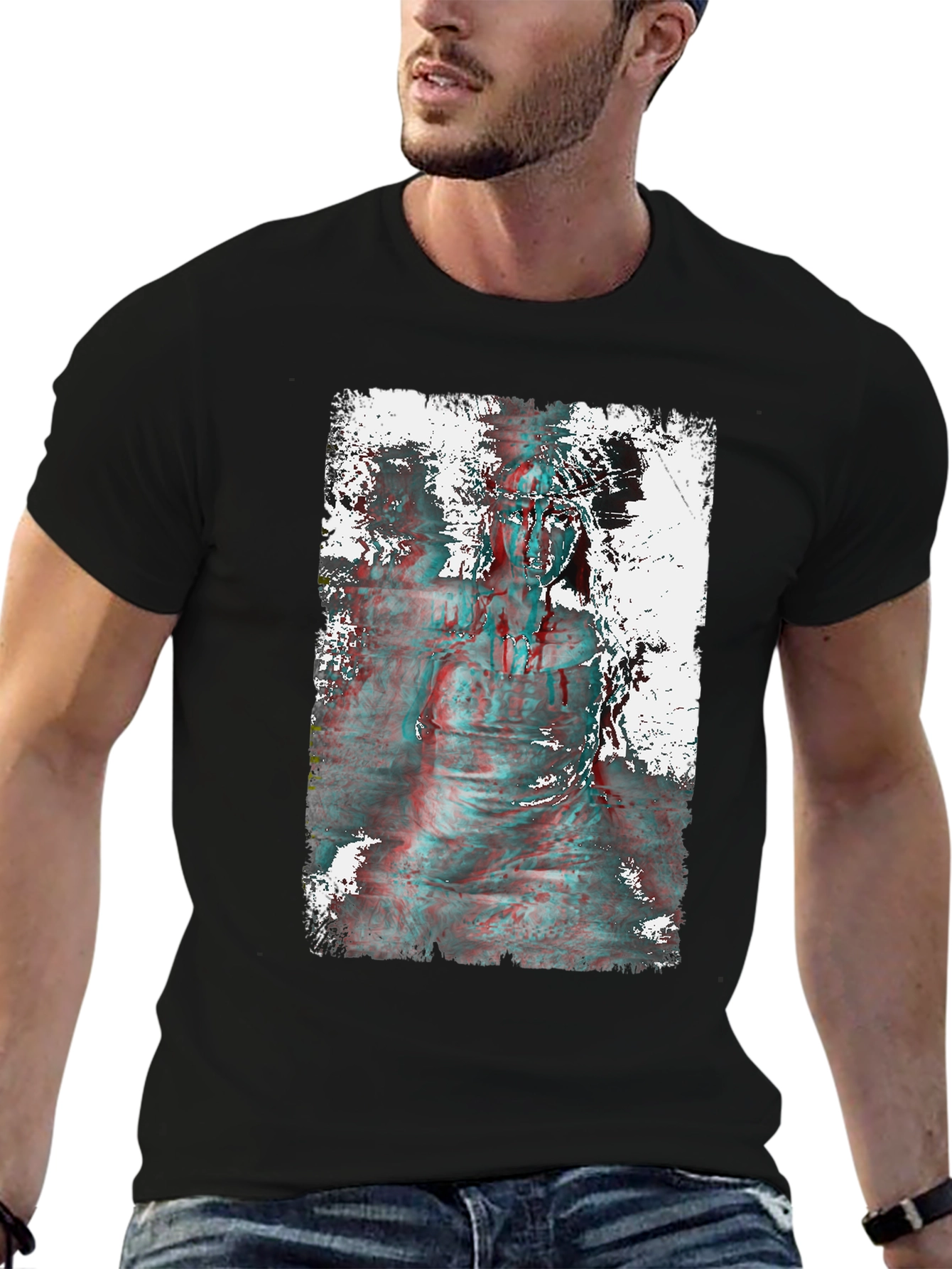 Distorted Statue Graphic Print Black T-Shirt
